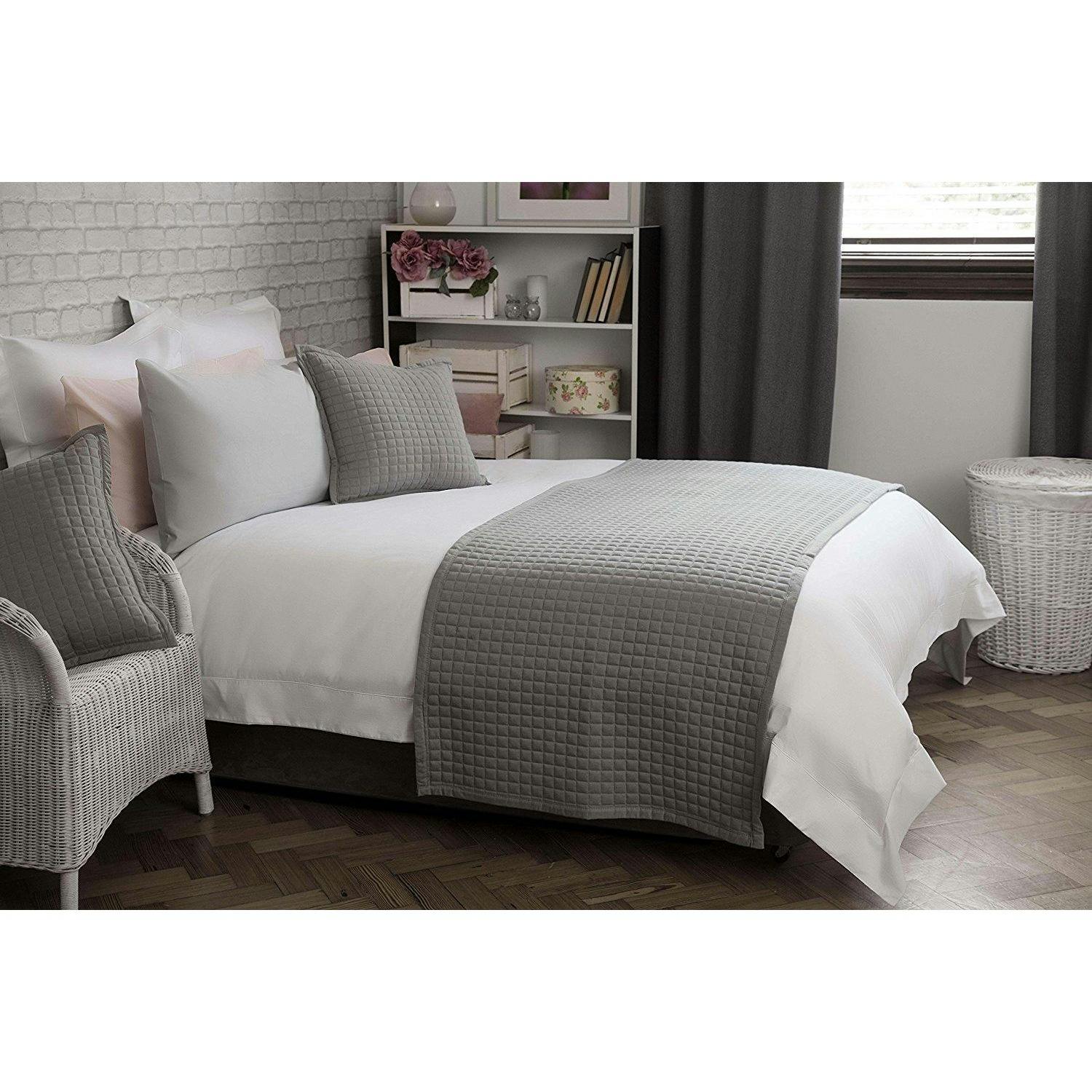 Rackhams Grey Crompton Quilted Bed Runner - One Size - 60% Cotton/40% Polyester
