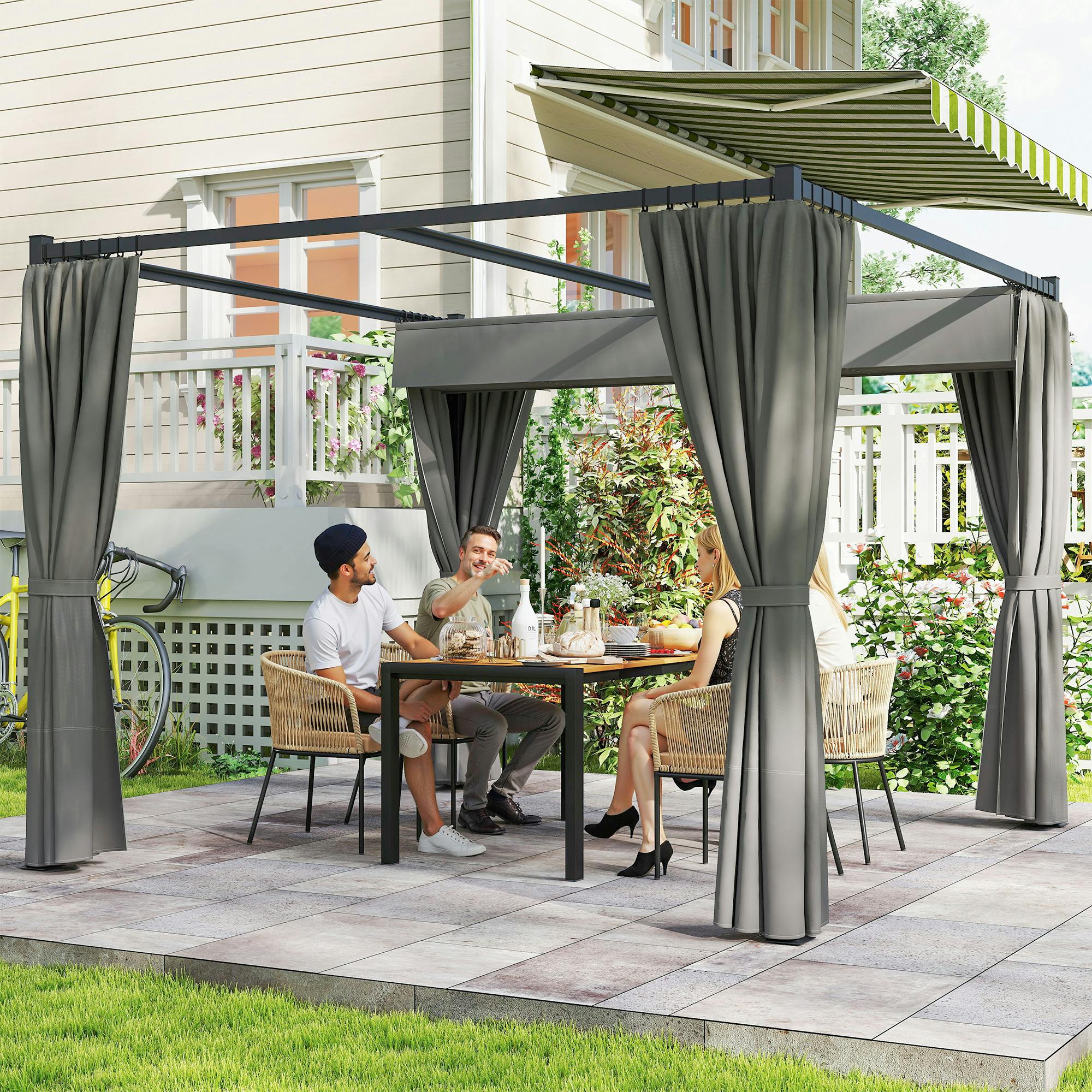 Outsunny 3 x 3m Retractable Pergola - Light Grey - Image 4