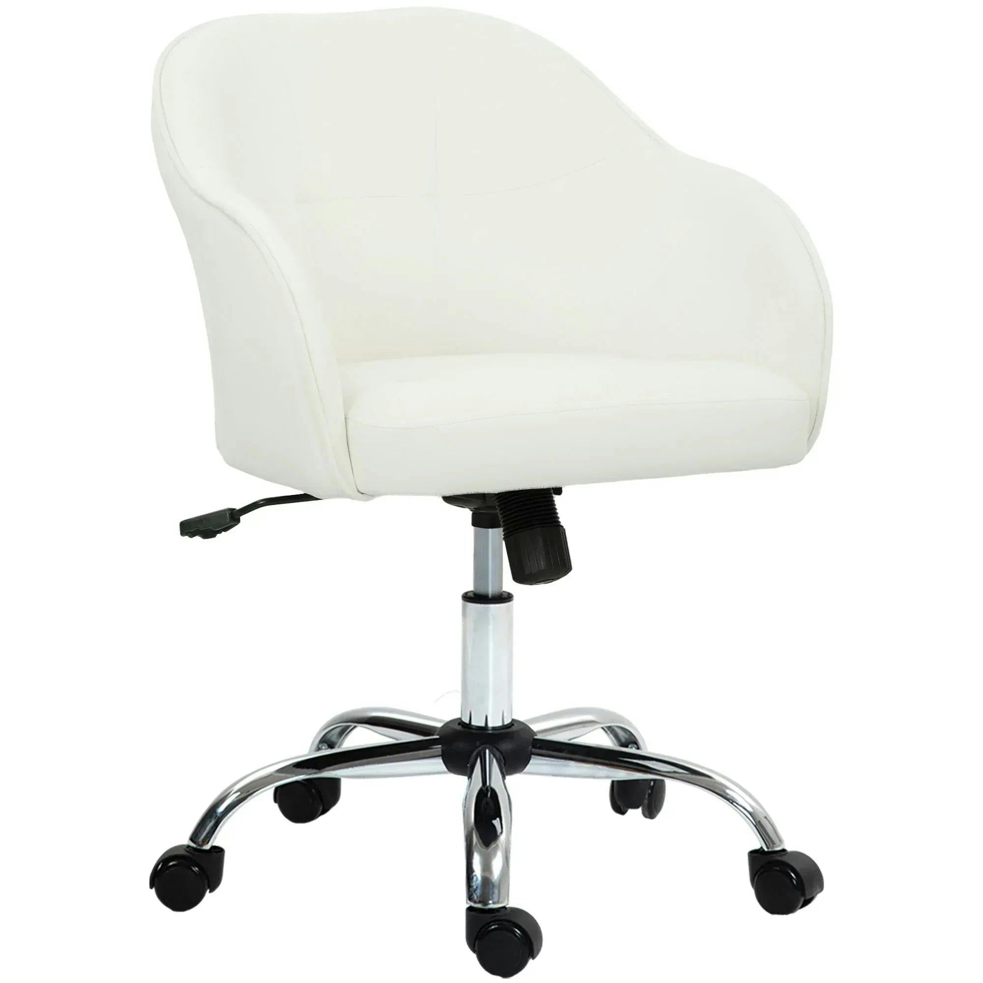 Homcom Vanity Chair For Desk, With Height Adjustable, Wheels, Cream - Image 3