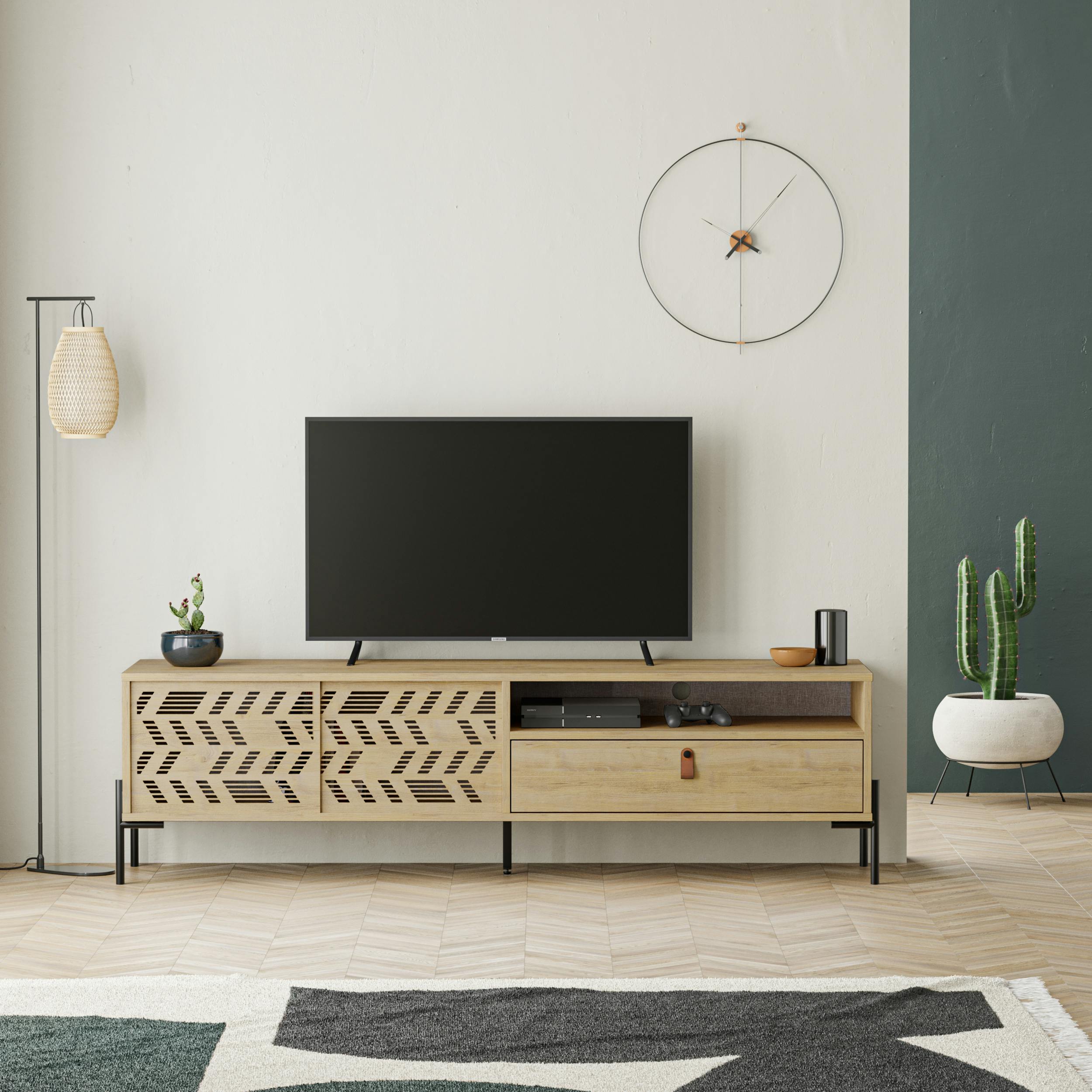 Rackhams Dionysos Modern Tv Unit Multimedia Centre With Storage Tv Cabinet 170Cm - Oak