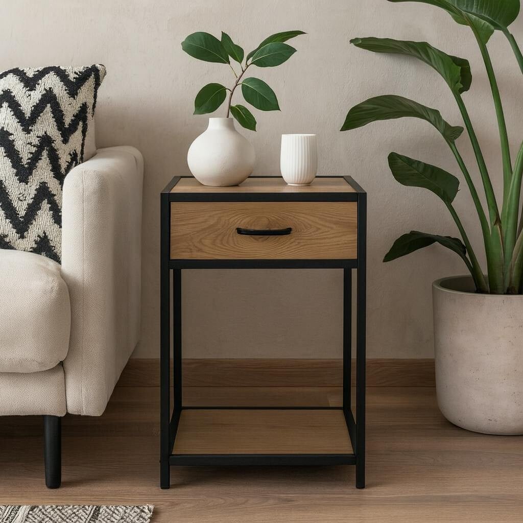 Wyld Haus Black El Paso And Wild Oak Bedside Table 1 Drawer
