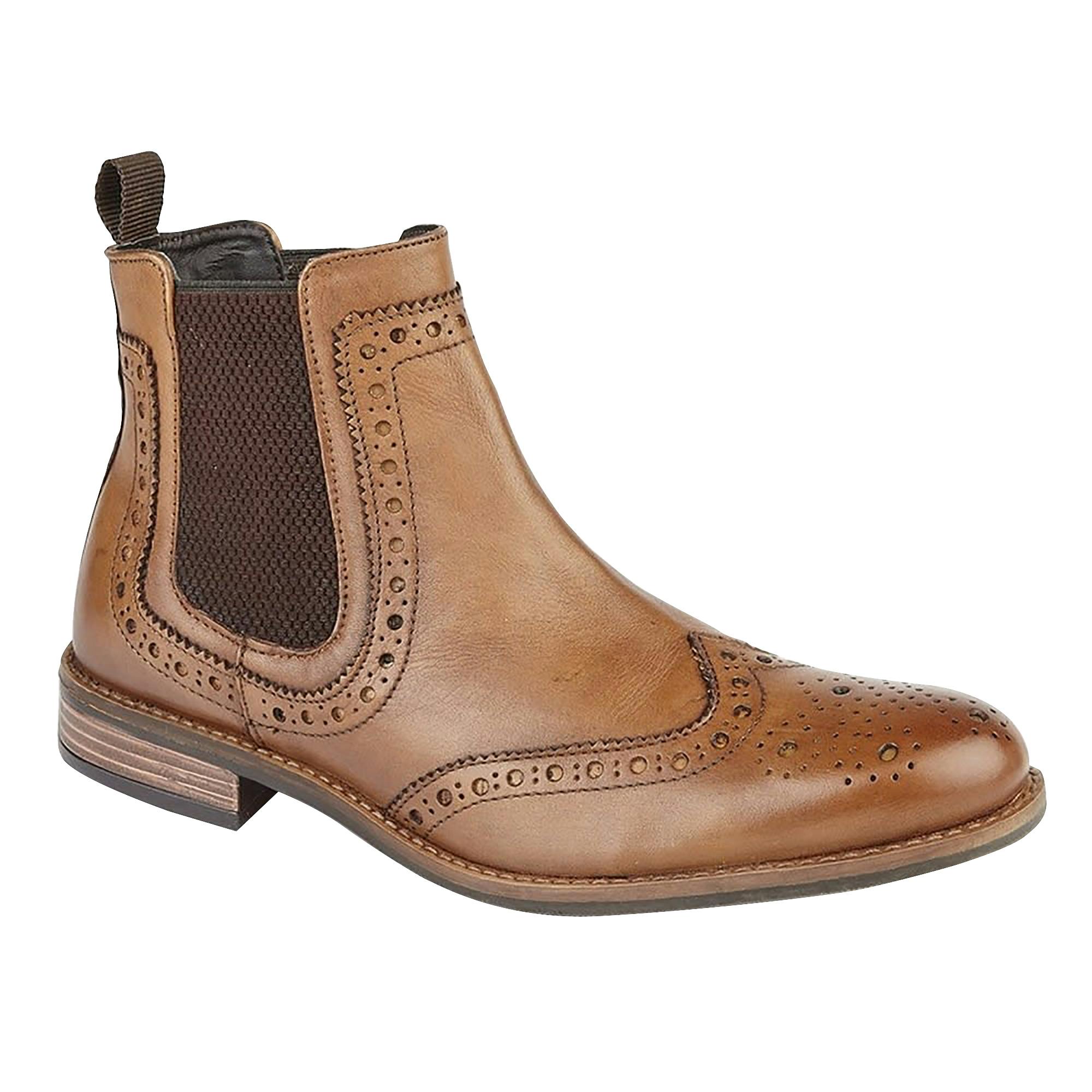 Roamers Men's High Brogue Chelsea Boot - Tan - 11 Uk - Tan - 80% Leather/10% Textile/10% Pu