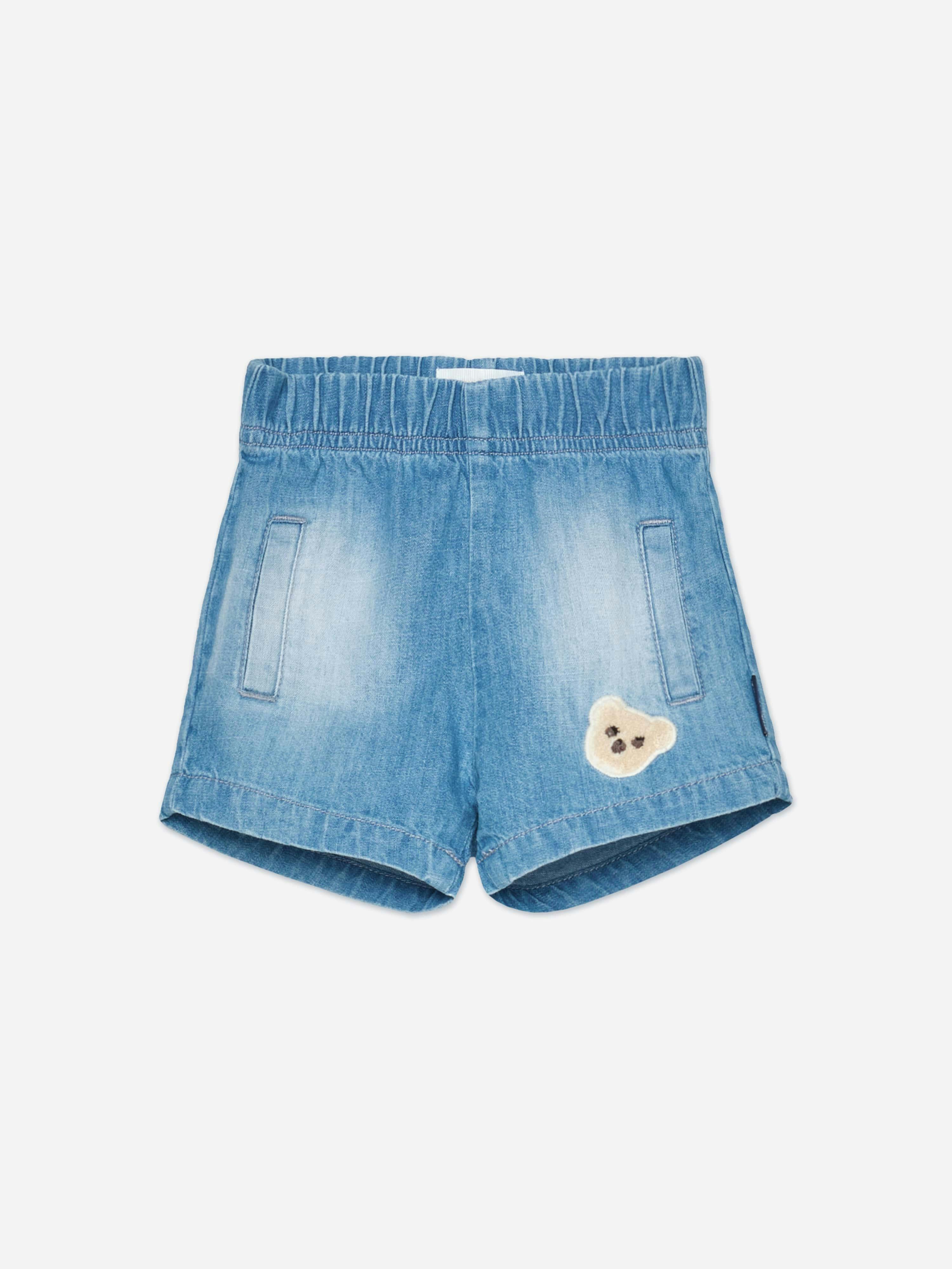 Palm Angels Men's Blue Baby Boys Bear Patch Chambray Shorts In - 9-12 Mths