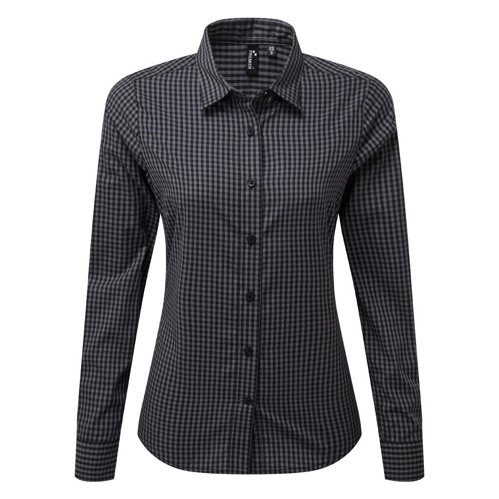 Premier Women's Dark Grey Maxton Check Long Sleeve Shirt In | Size: Medium - Image 3
