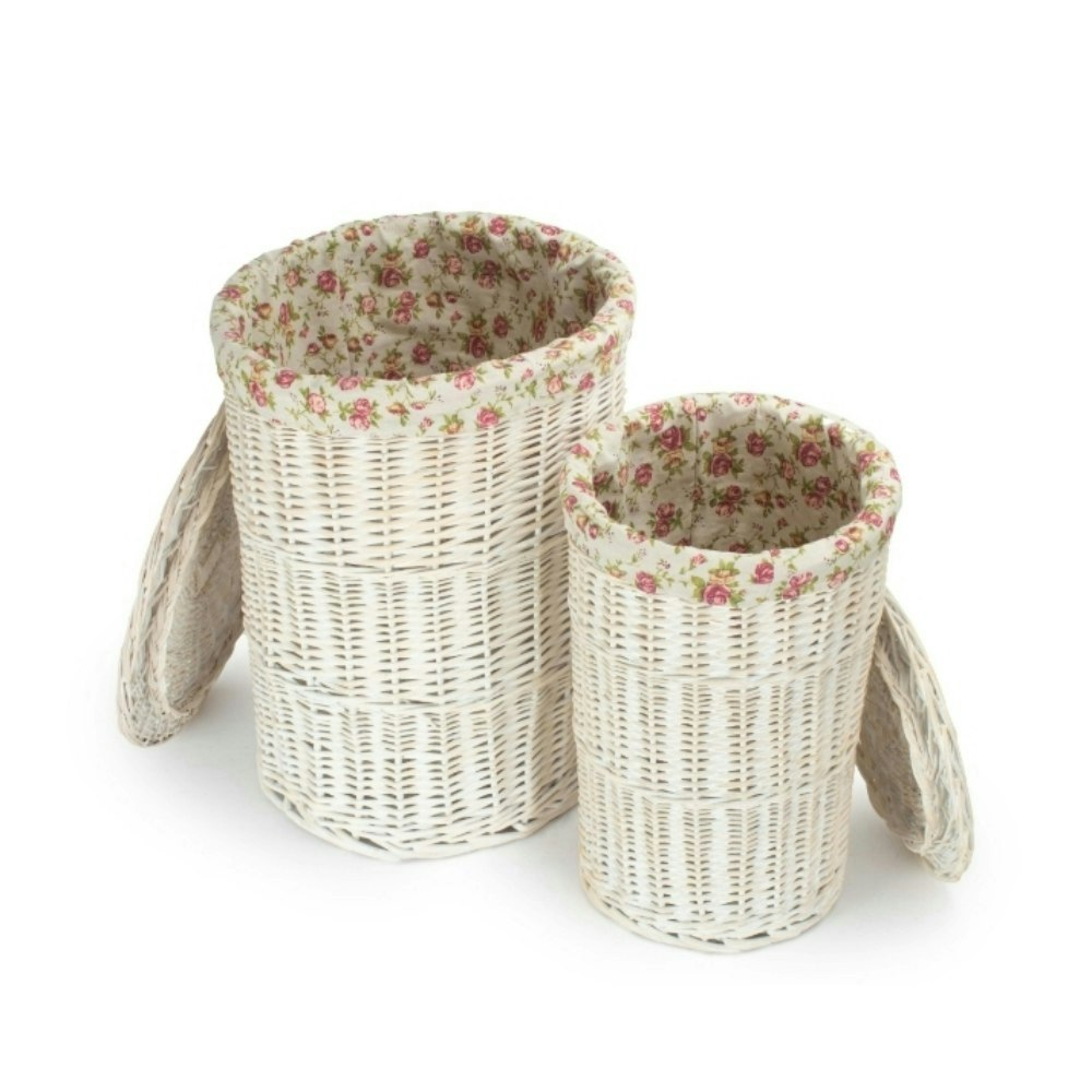 Red Hamper Red/White Hamper Set Of 2 Round Wash Wicker Laundry Baskets With A Garden Rose Lining