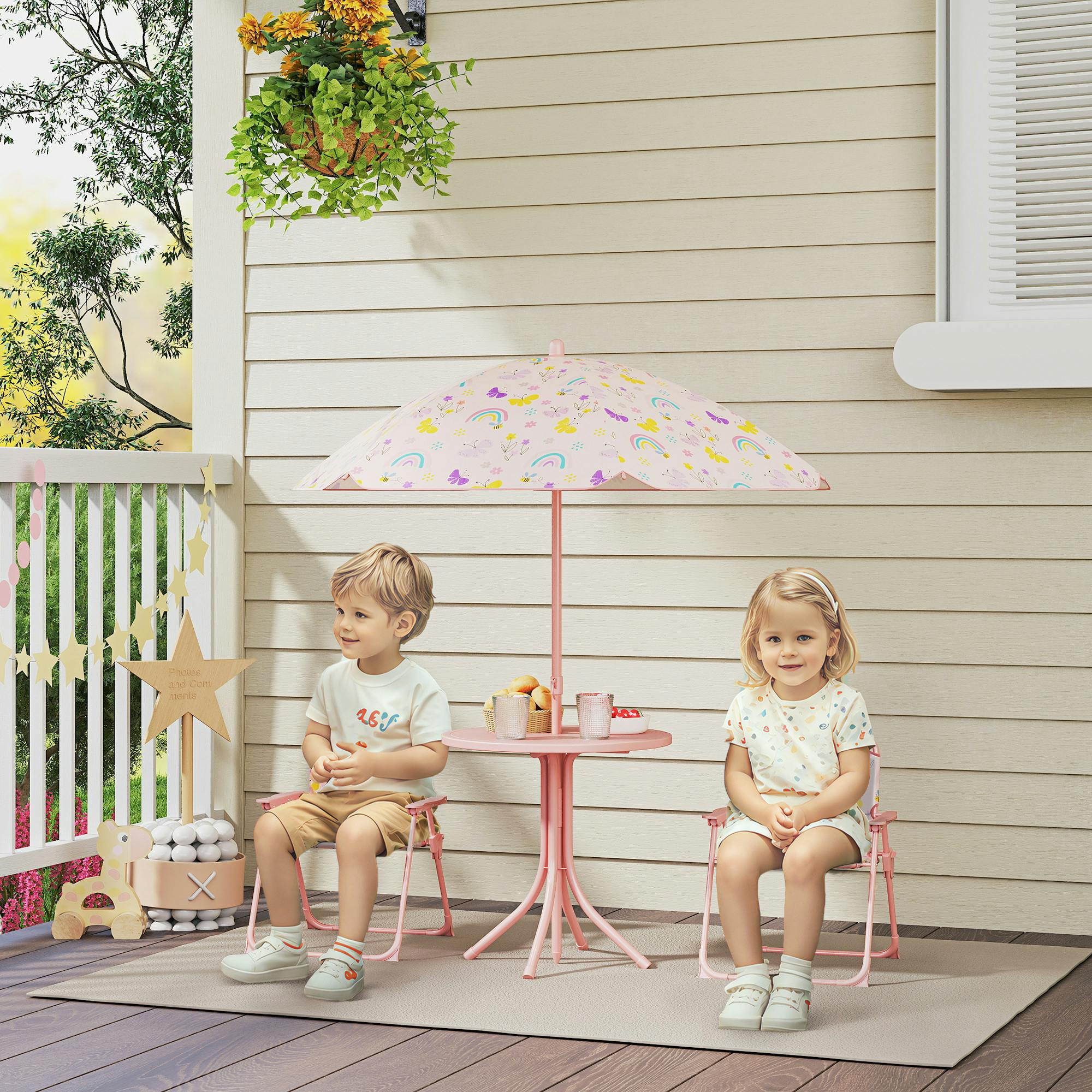 B&Q - Kids Garden Table And Chair SetOutdoor Patio Set W/ ParasolPink - Image 4
