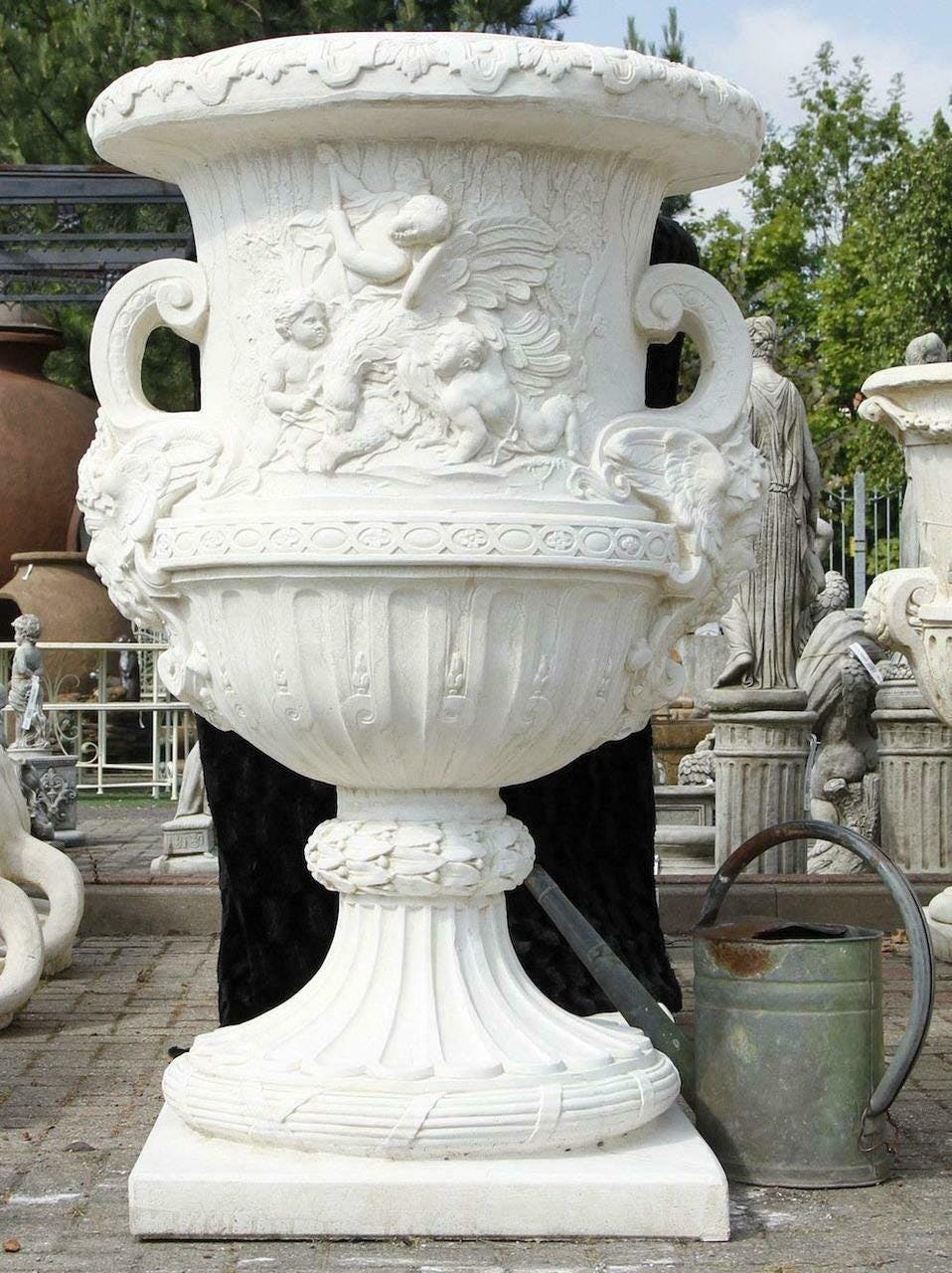 Rackhams Cream Giant Greek Design Stone Cast Vase Urn Planter With Handles