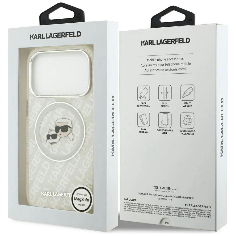 Karl Lagerfeld Grey Iml Glitter Karl & Choupette Heads Logo Case With Magsafe For Iphone 17 Pro 6.3" - Klhmp17lhmkbkchog