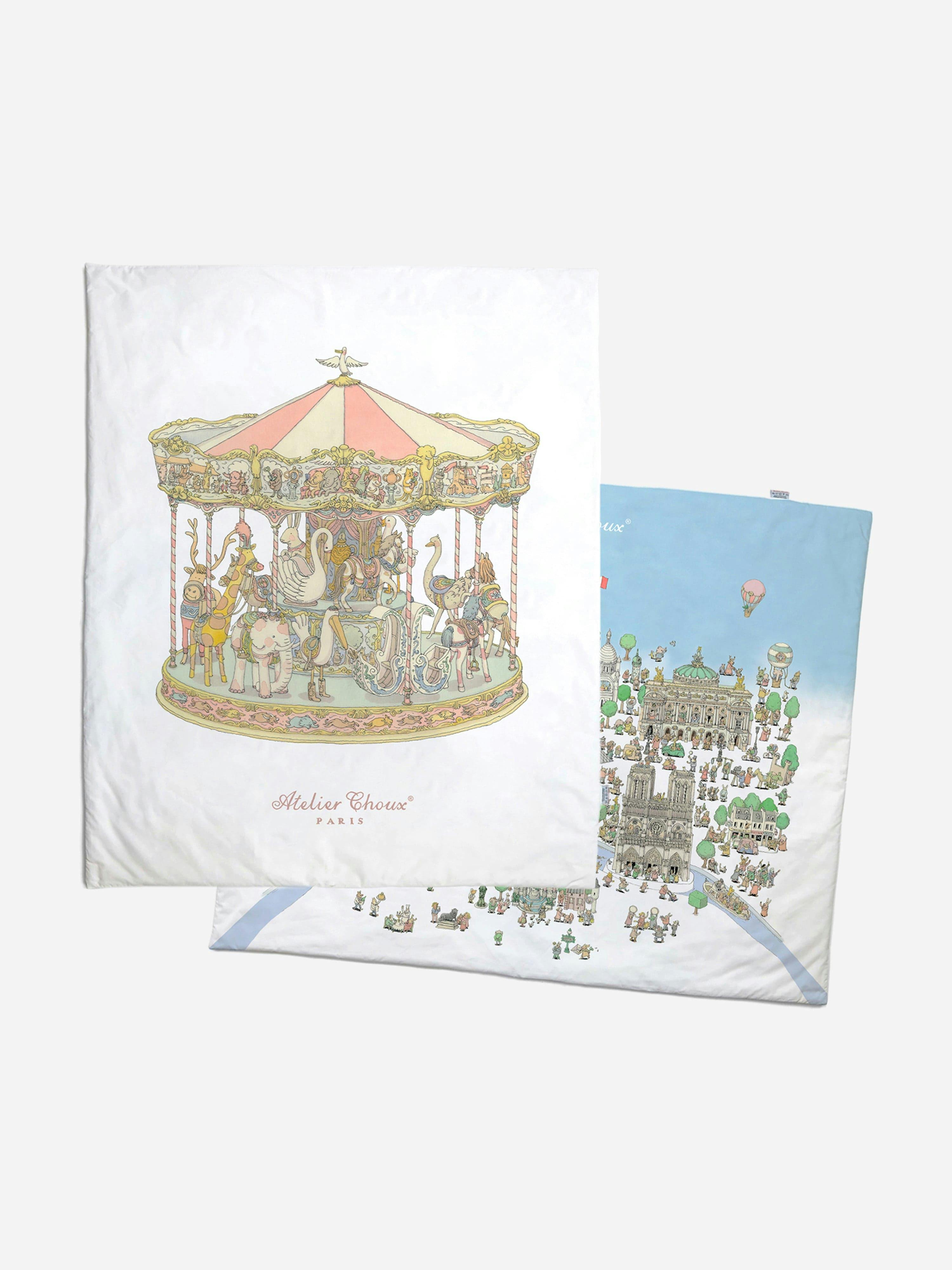Atelier Choux White/Light Baby Reversible Paris / Carousel Quilt In Multicolour (130Cm) - Multicoloured - One Size