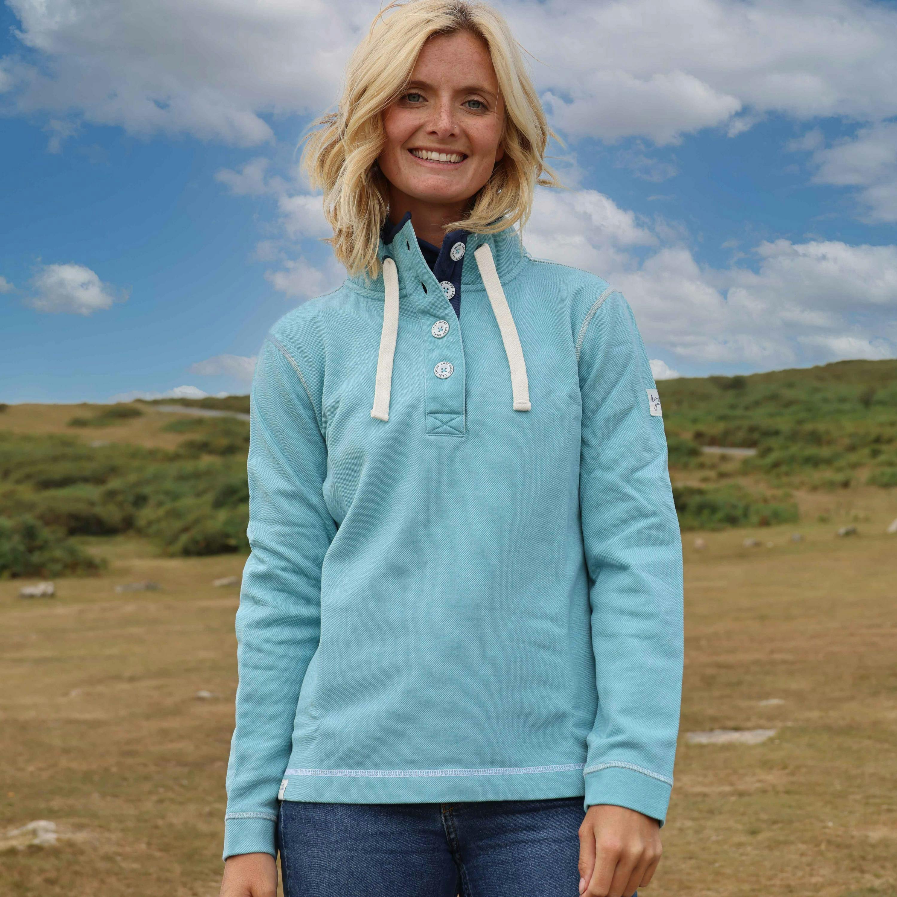 Lazy Jacks Women's Pique Button Neck Sweatshirt - Spearmint - 12 Uk - Spearmint - 100% Mixed