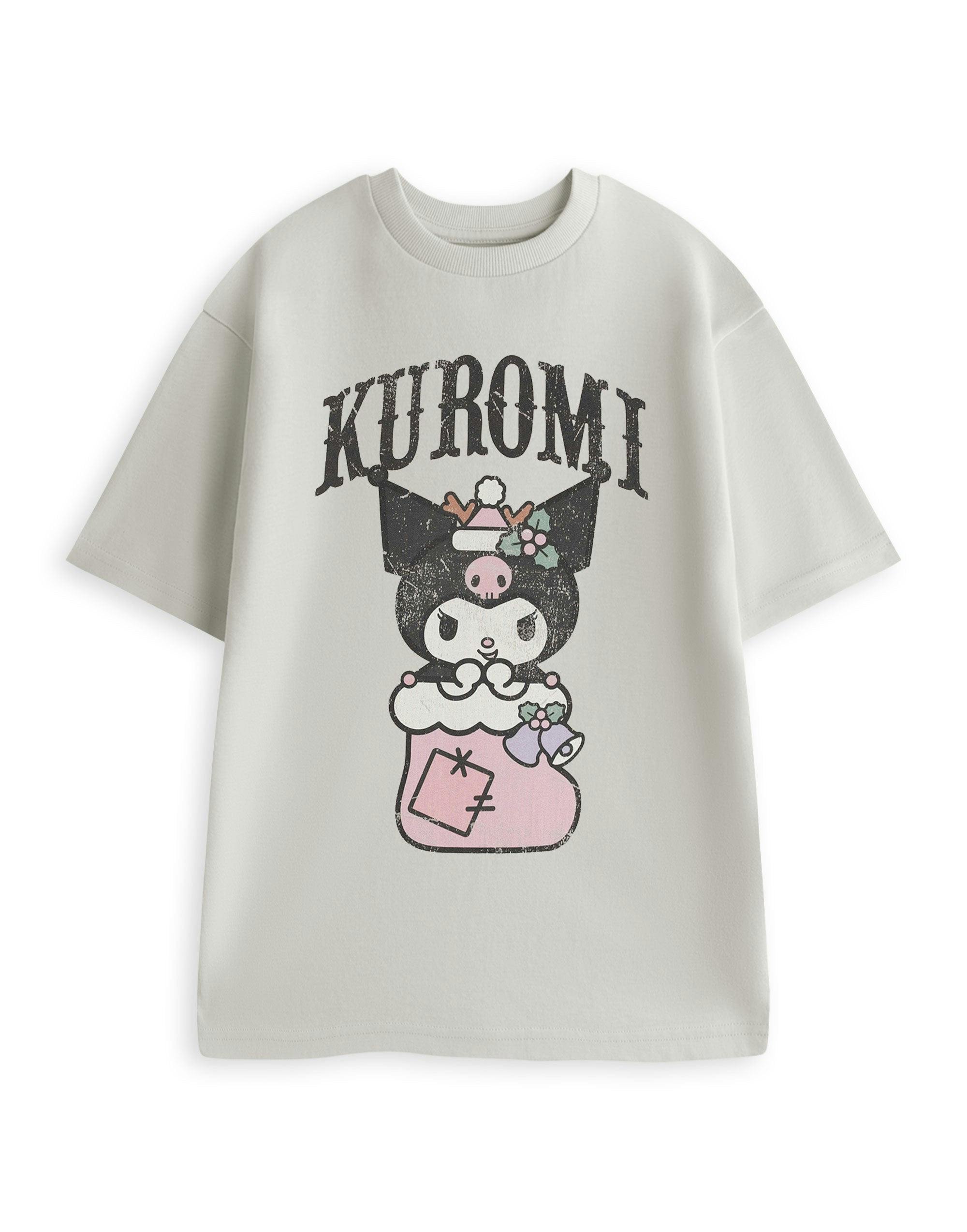 Vanilla Underground Women's Grey Hello Kitty & Friends Kuromi Stocking Short Sleeved T-Shirt - Medium