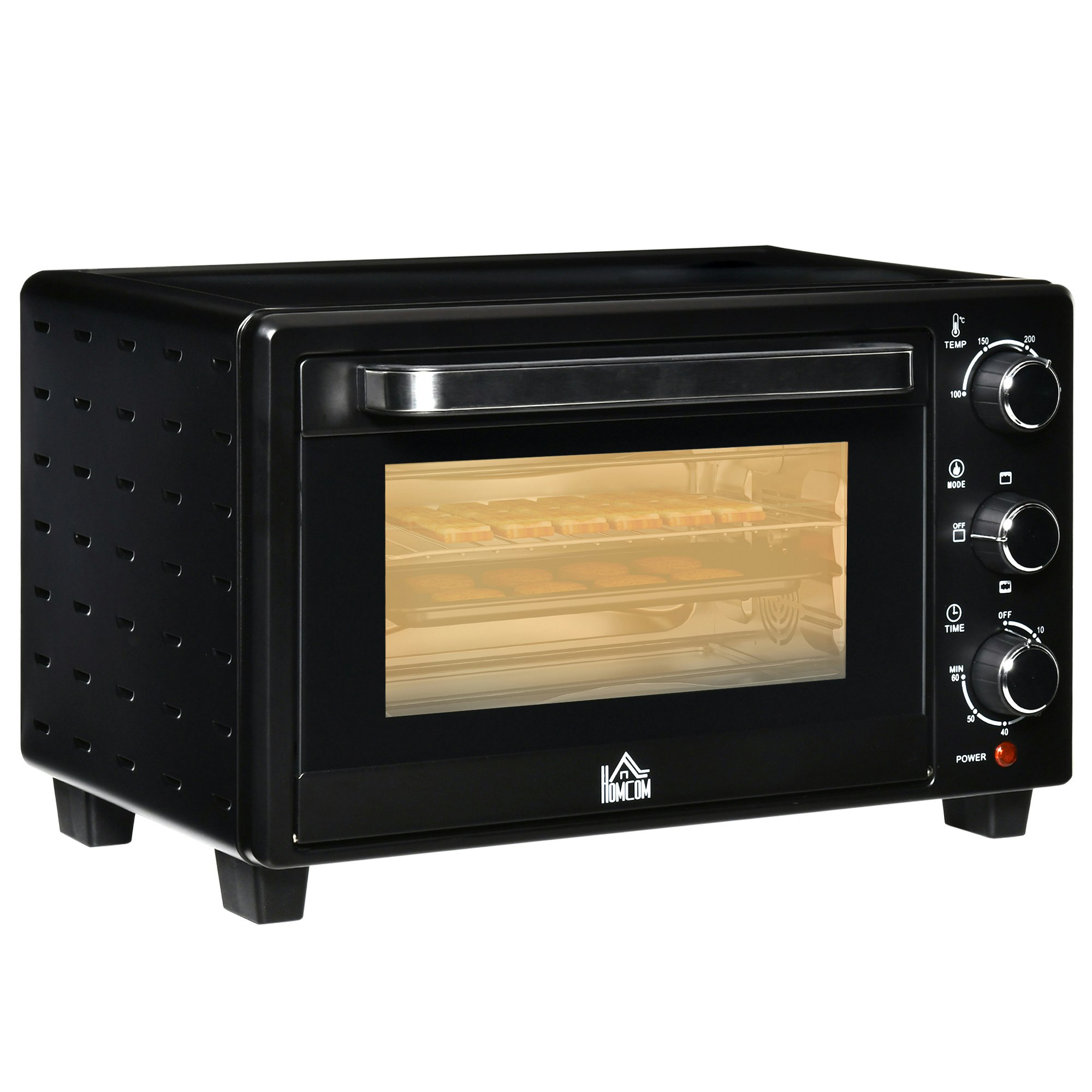 Homcom Black Mini Oven Electric Grill W/ Adjustable Temp Timer 1400W 21L