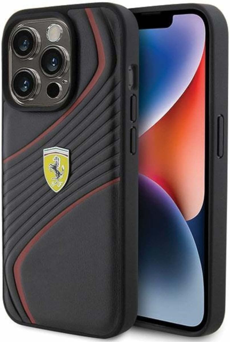 Ferrari Black Twist Metal Logo Case For Iphone 15 Pro 6.1" - Fehcp15lptwk
