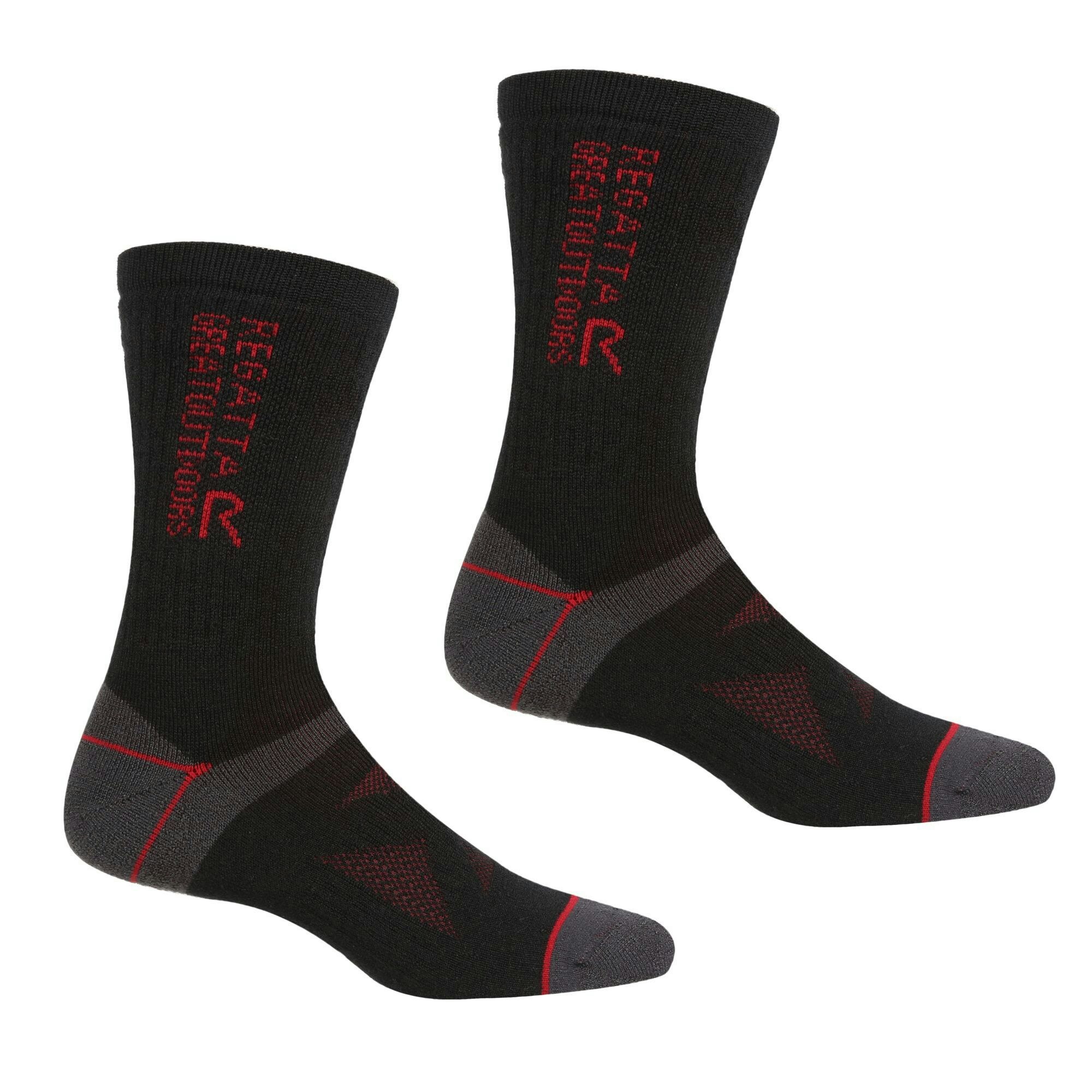 Regatta Unisex Black/Dark/Red Adult Wool Hiking Boot Socks (Pack Of 2) - / - / - Size 6