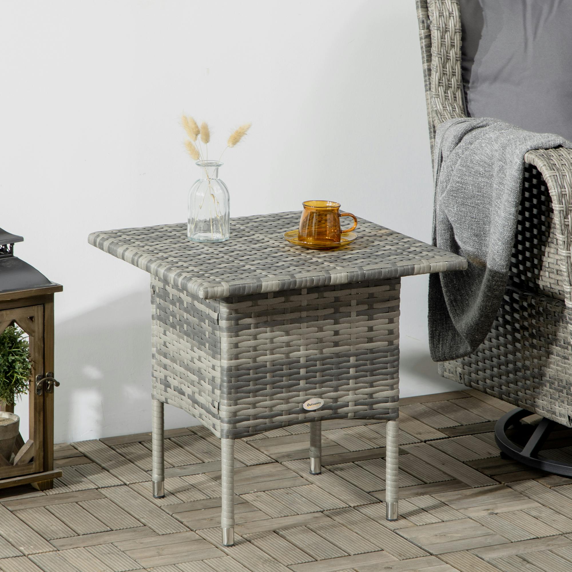 Rackhams Black/Grey Pe Rattan Outdoor Coffee Table, Easy Match Rattan Side Table, - Mixed
