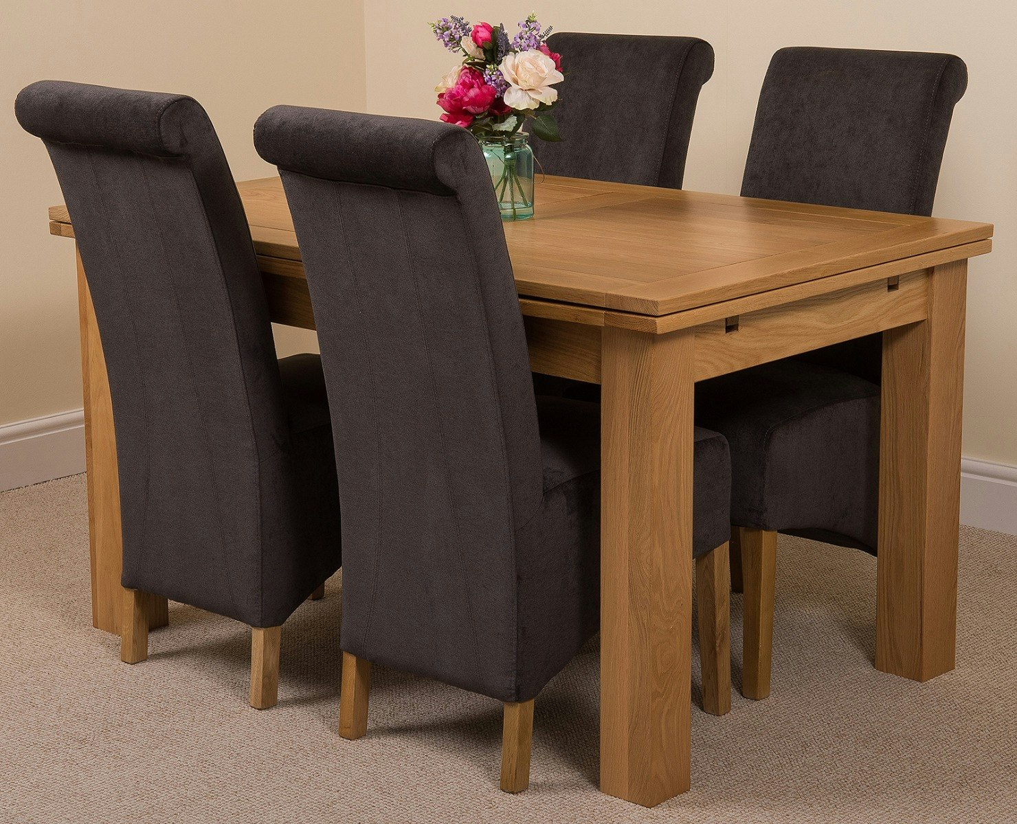 Rackhams Black Richmond Oak Extendable Dining Table With Montana Fabric Chairs - 4 Chairs Medium