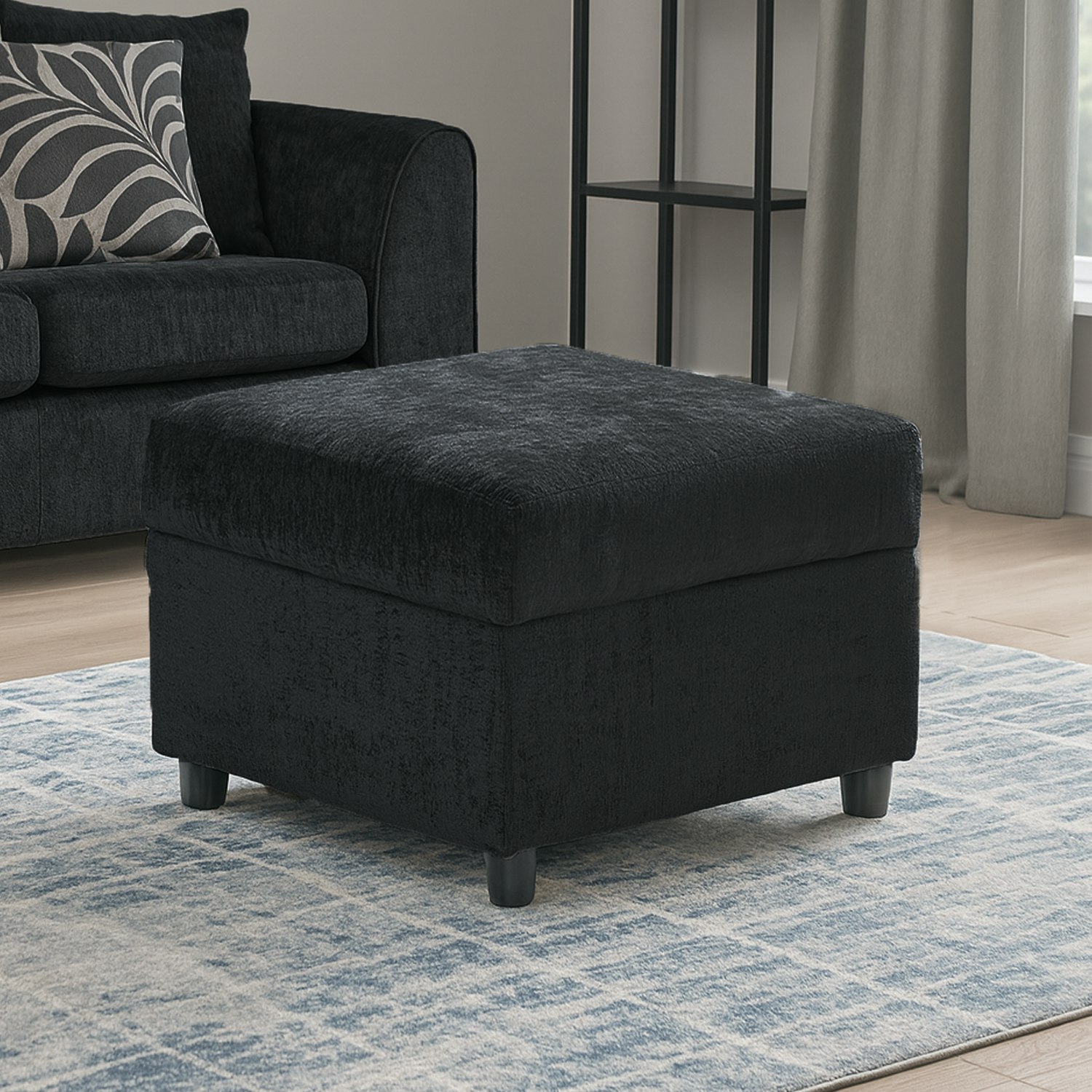 Furnishings For Less Black/Grey Zink Fabric Chenille Or Footstool