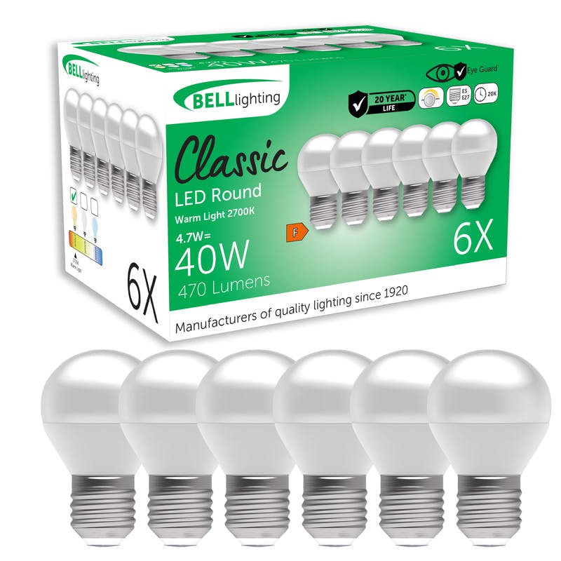 Rackhams Light Dimmable E27 Led Golf Ball Bulb 4.7W Bulb - Pack Of 6