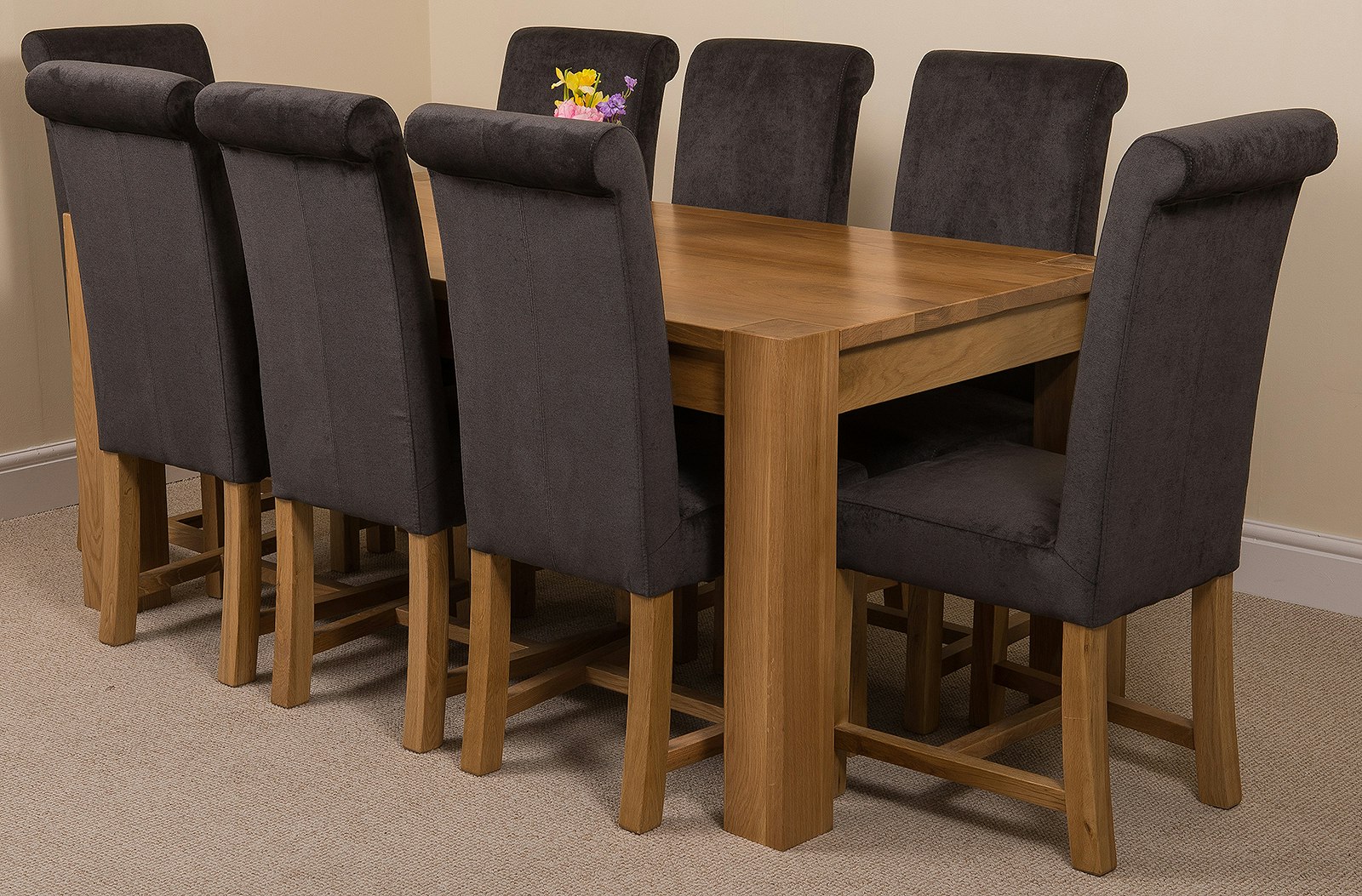 That's Furniture Black Kuba Large Oak Dining Table With Washington Fabric Chairs - 8 Chairs
