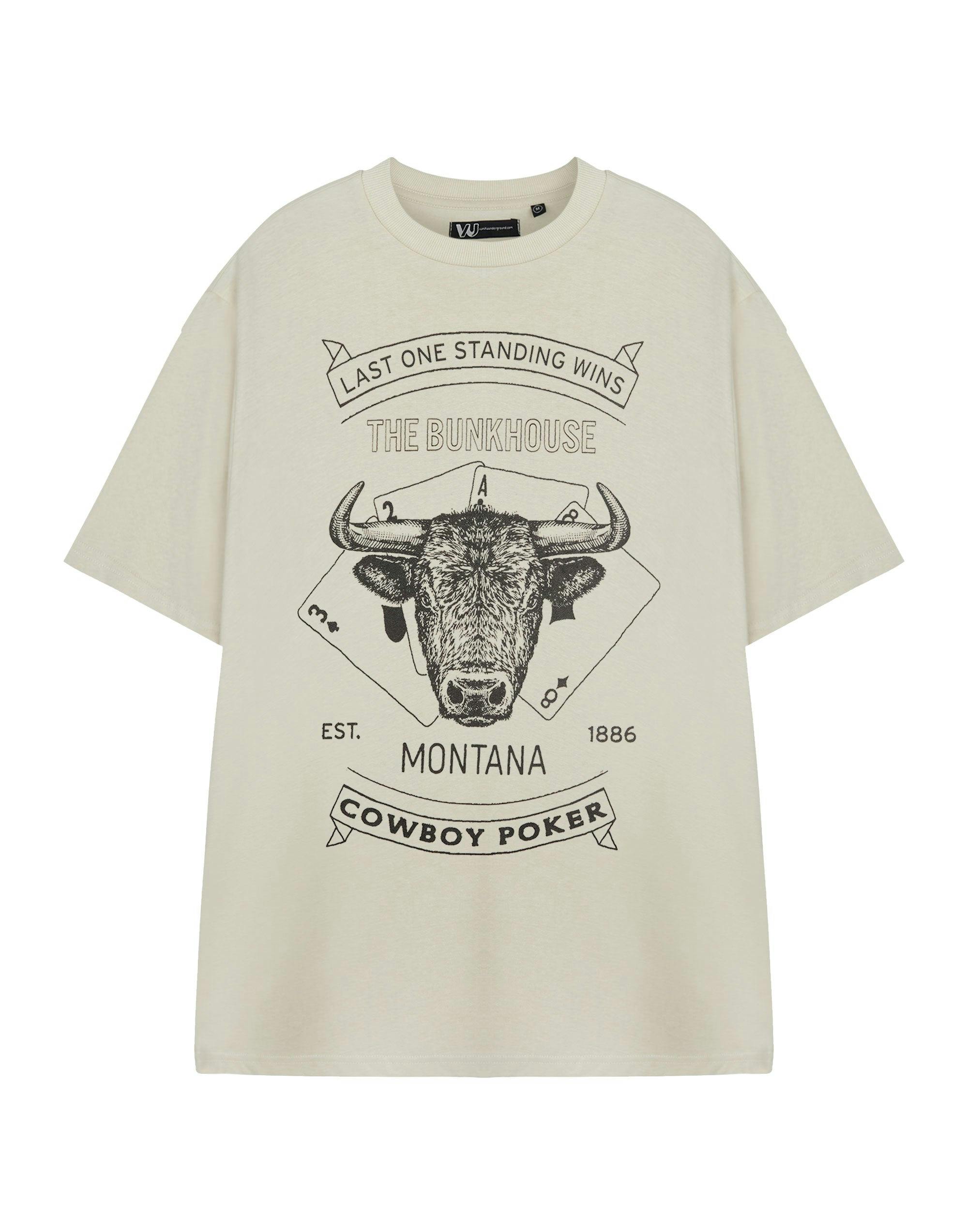 Vanilla Underground Men's Beige Yellowstone Cowboy Poker Short Sleeved T-Shirt - XXX-Large