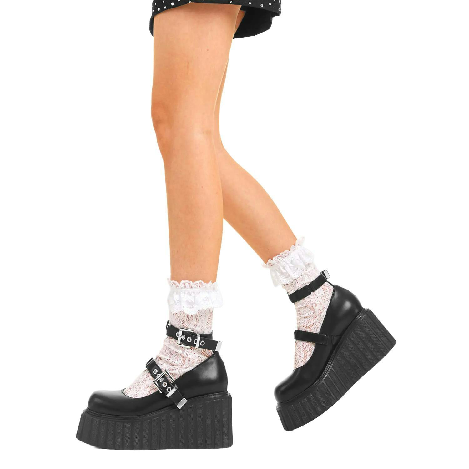 Lamoda Women's Black Persuasive Pu Chunky Platform Creeper Shoes Bold Streetwear - Uk8