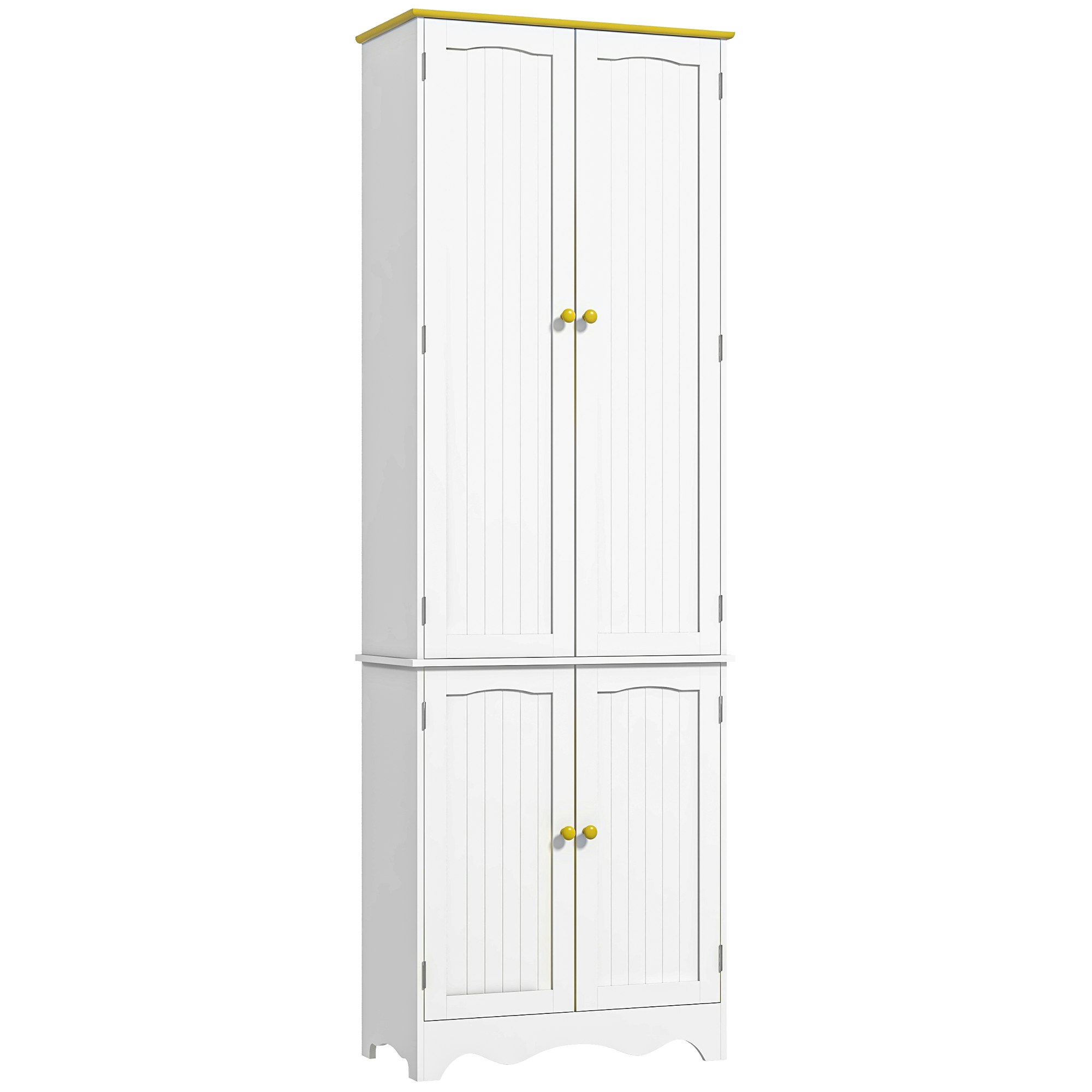 Rackhams White Freestanding Kitchen Cupboard 4-Door Storage Cabinet W/ Shelves, Size 4