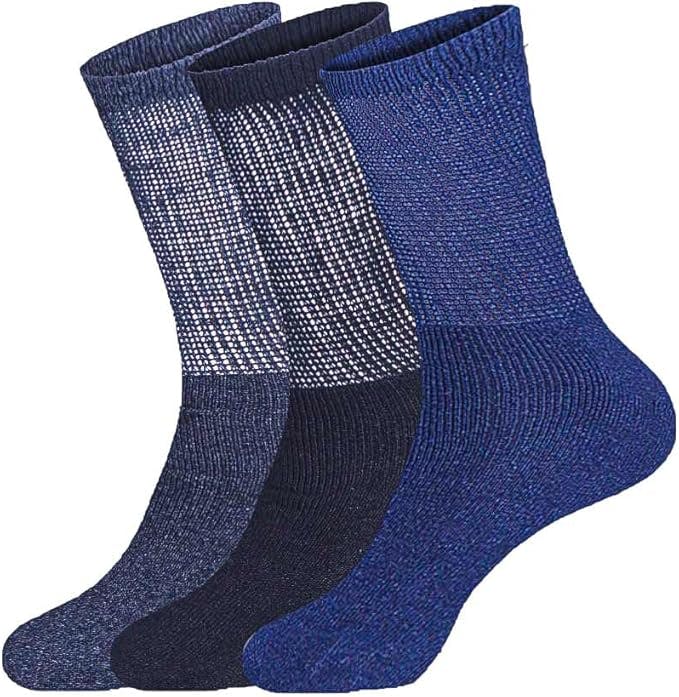 Kav Men's Black/Blue/Grey Extra Wide Comfort Fit Diabetic Socks For Swollen Legs, And Wo Foot Care Uk 7-11 Cotton Rich Gentle, Multicolour (Pack Of 9)
