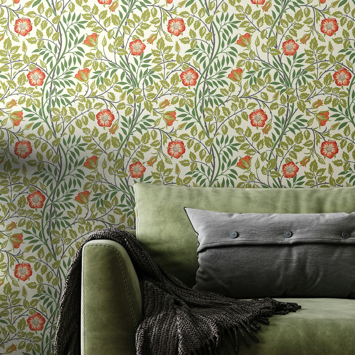 Hoopla Walls Coral/Pink Rosehip Trail - 10M Wallpaper