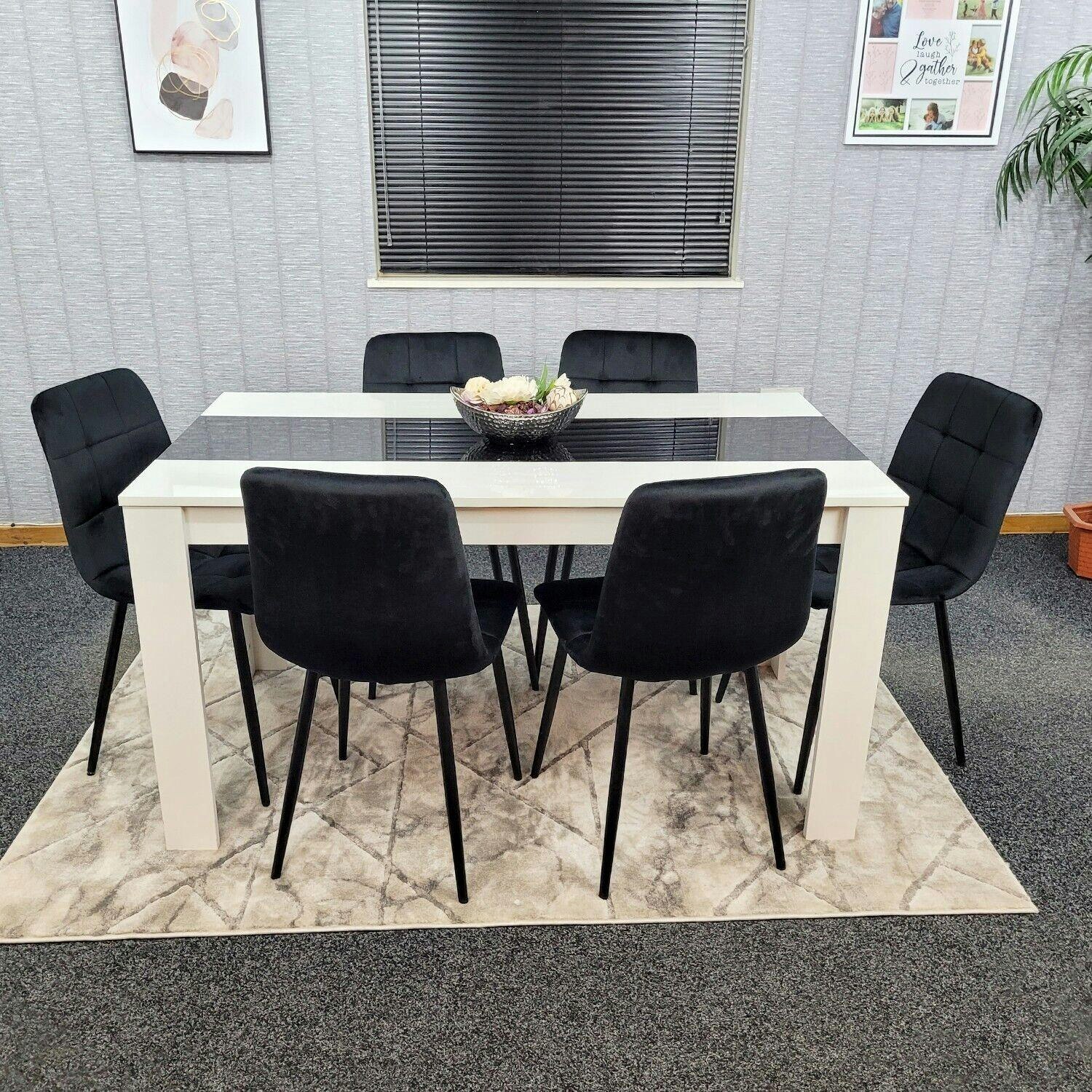 Kosy Koala Unisex Multi Modern White And Black Dining Table Set With 6 Black Velvet Chairs Dining Room Furniture 140Cm X 80Cm - Image 5