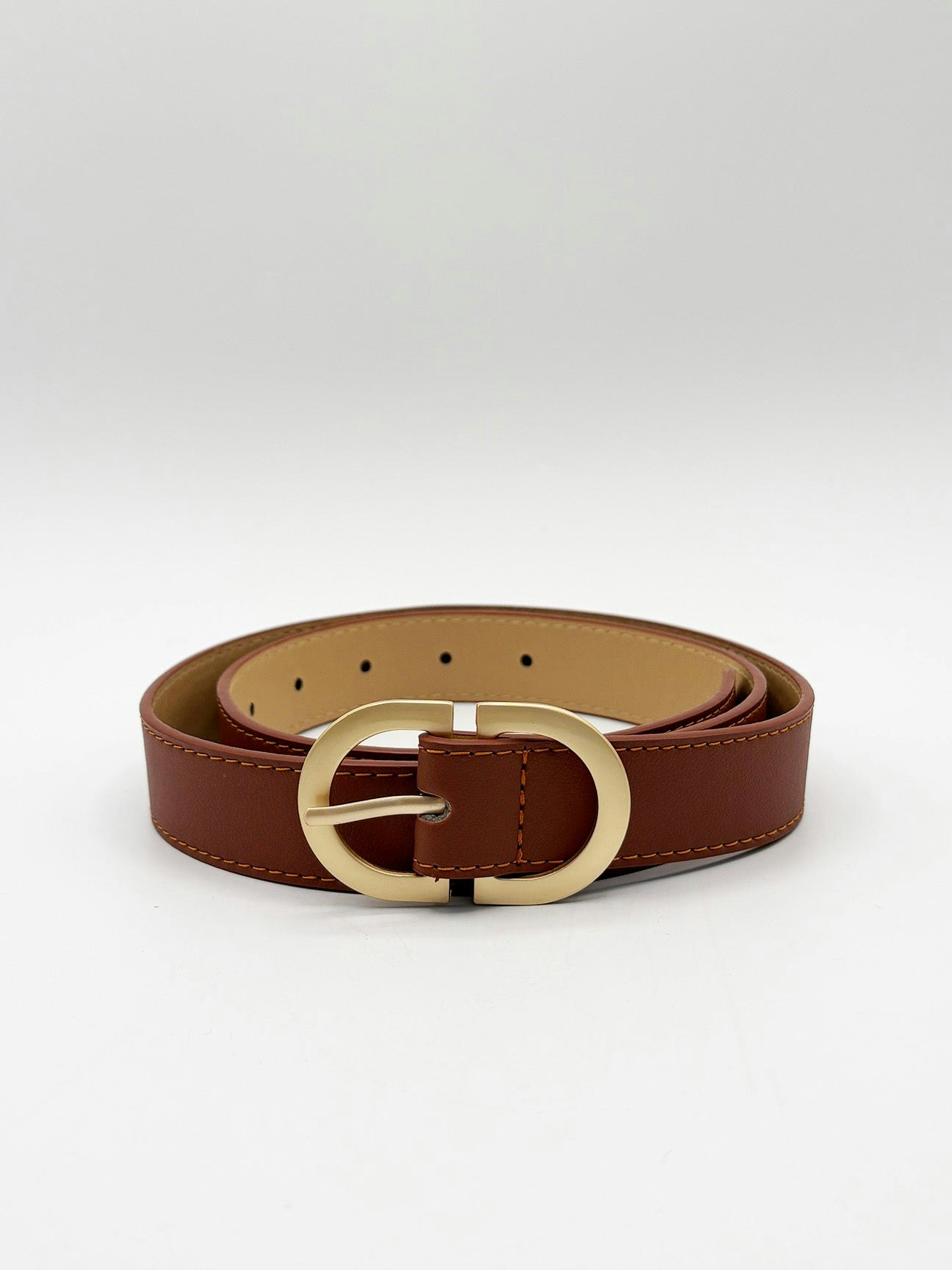 Svnx Brown/Gold Belt With Metal Buckle - One Size
