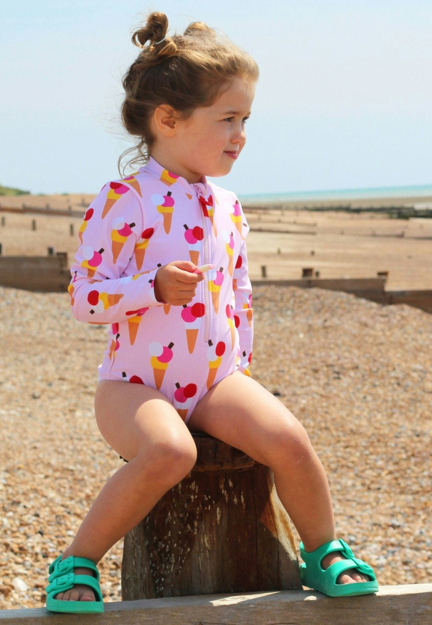 Toby Tiger Cream Ice Cones Print Long-Sleeved Kids' Swimsuit - 6-7Y / 122Cm
