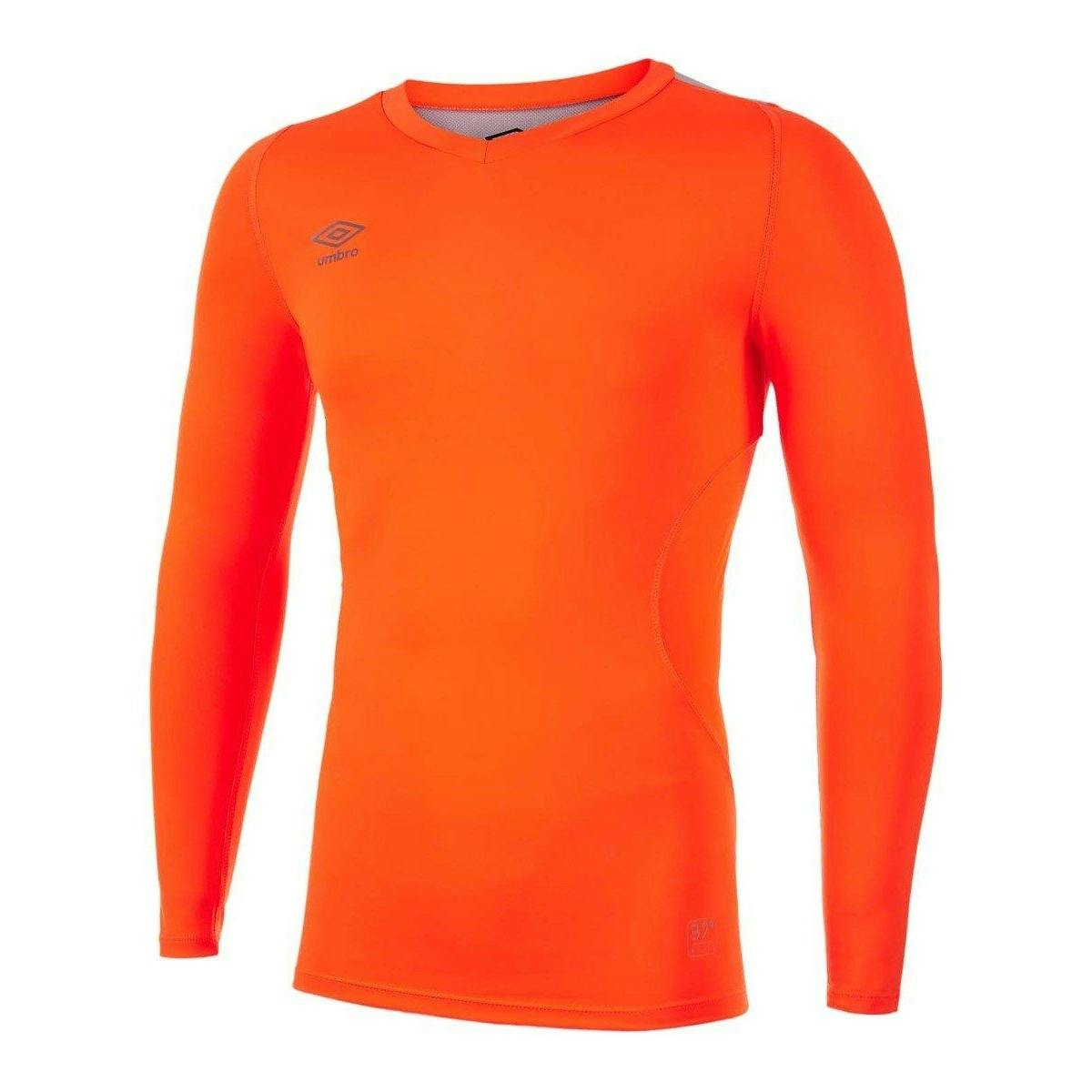 Umbro Men's Orange Elite V Neck Base Layer Top - Shocking - Xxl - Shocking - 97% Polyester/3% Elastane