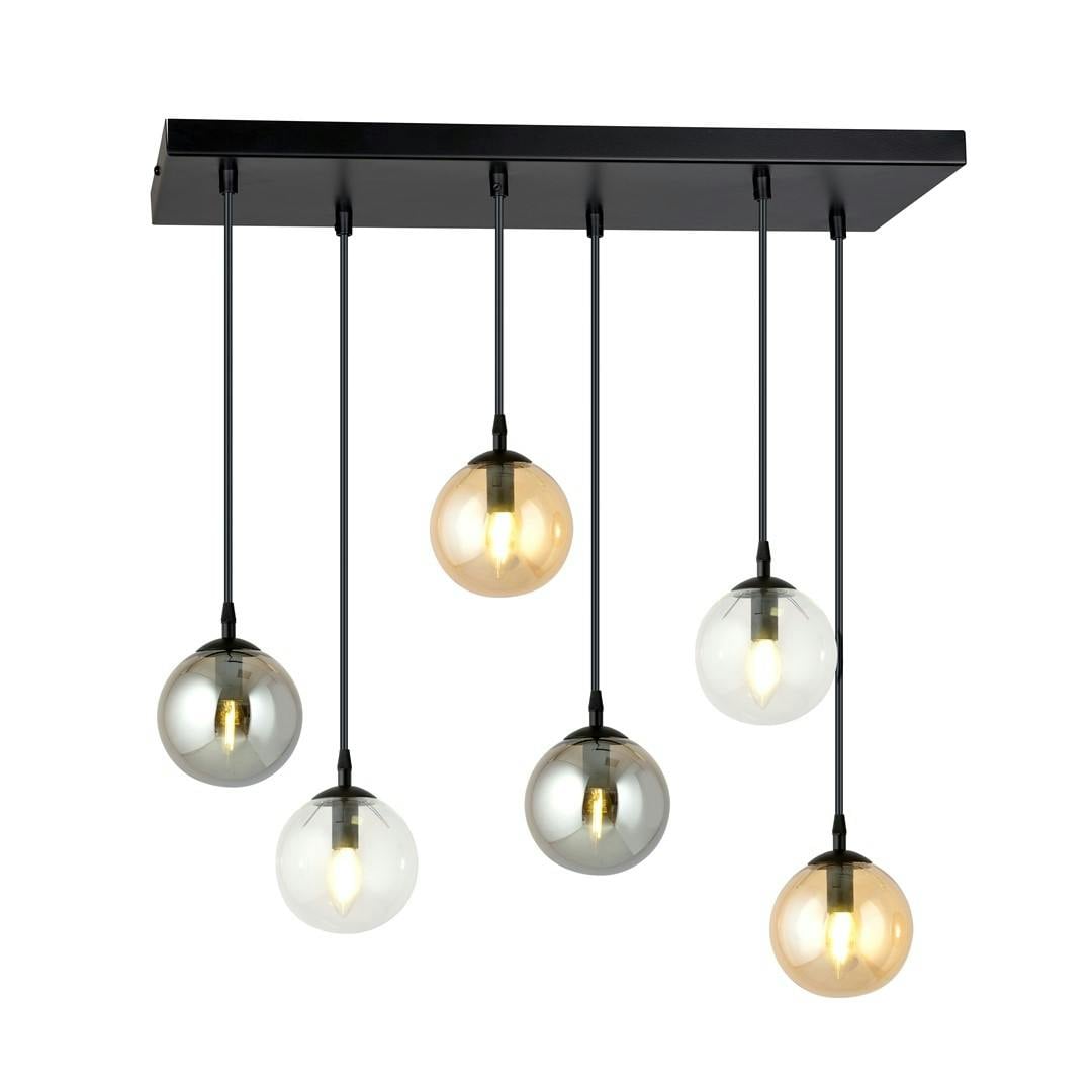 Rackhams Black/Amber Cosmo Pendant Lamp 6 X E14 With Transparent, Graphite And Shade