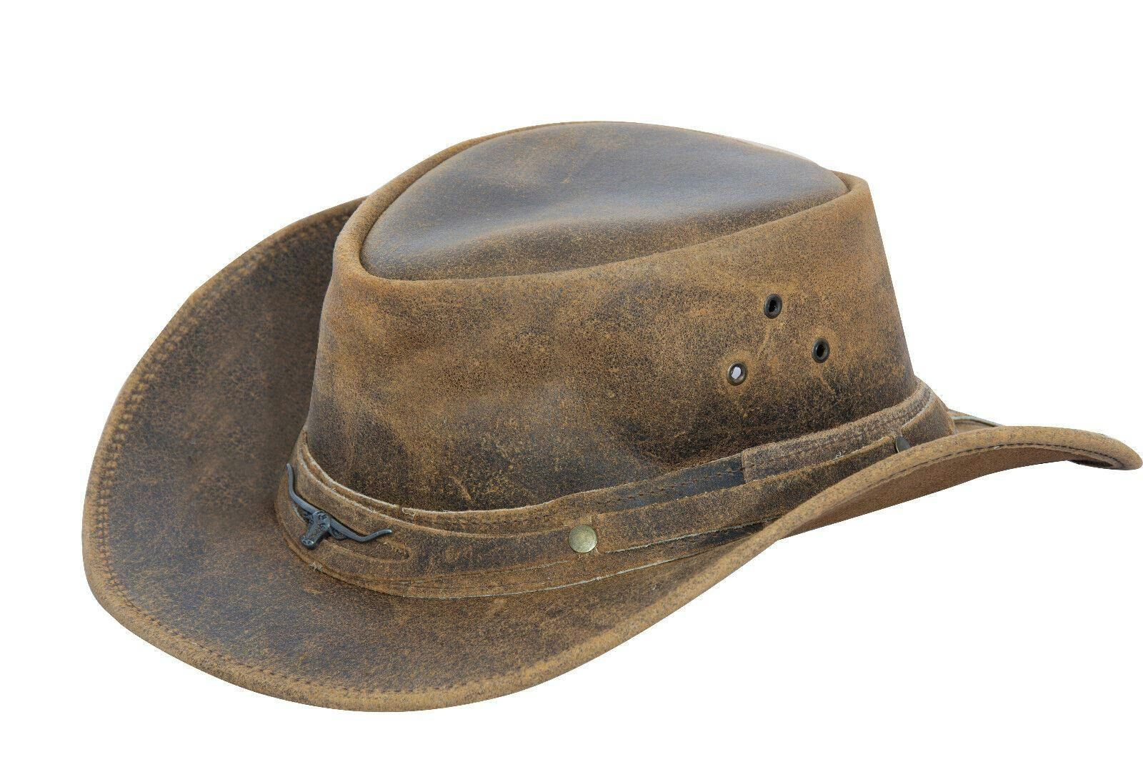 Mens Cowboy Aussie Real Leather Australian Hat - - Image 2