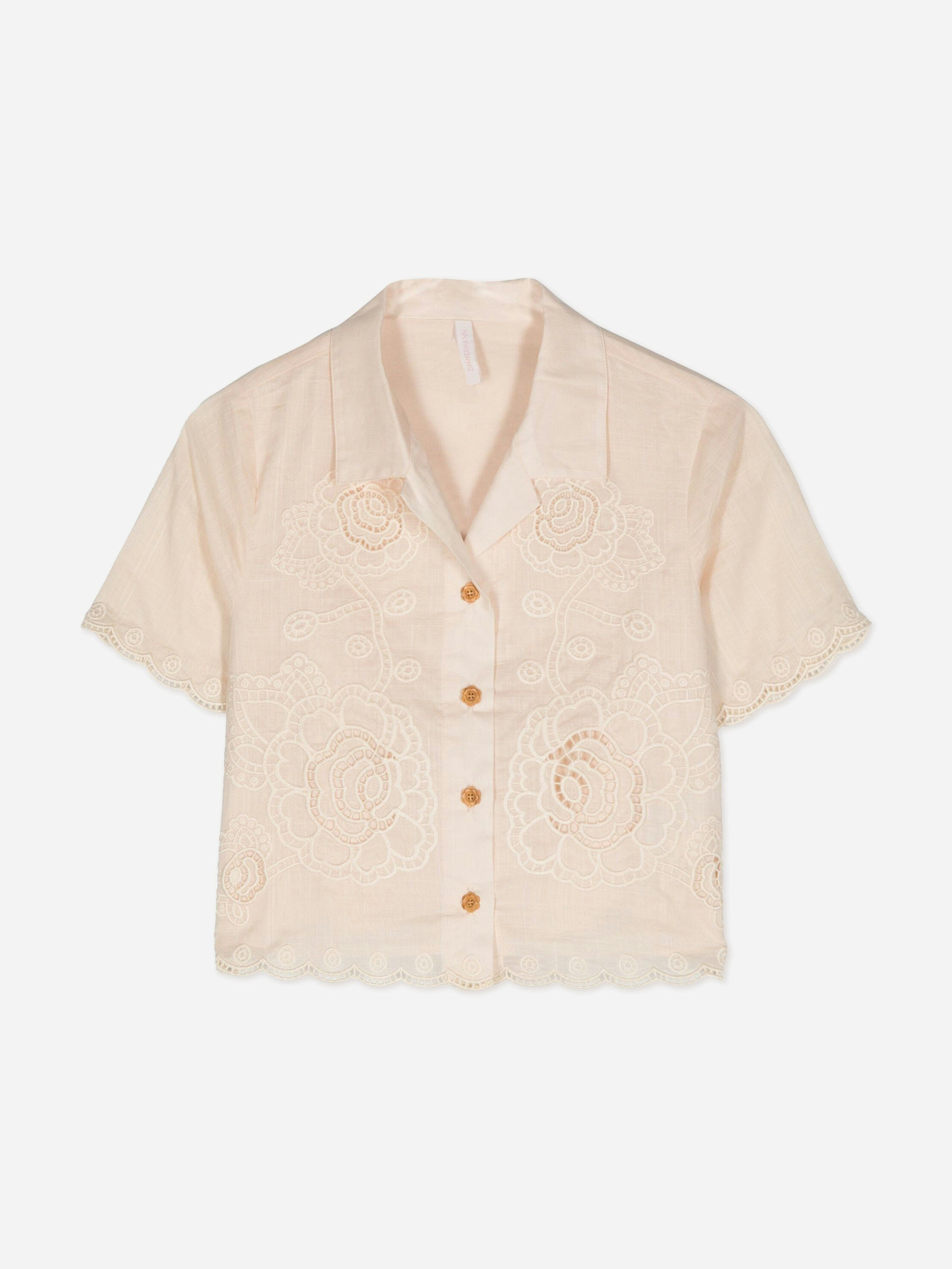 Zimmermann Girls Ivory Halliday Embroidered Shirt In - 6 Yrs