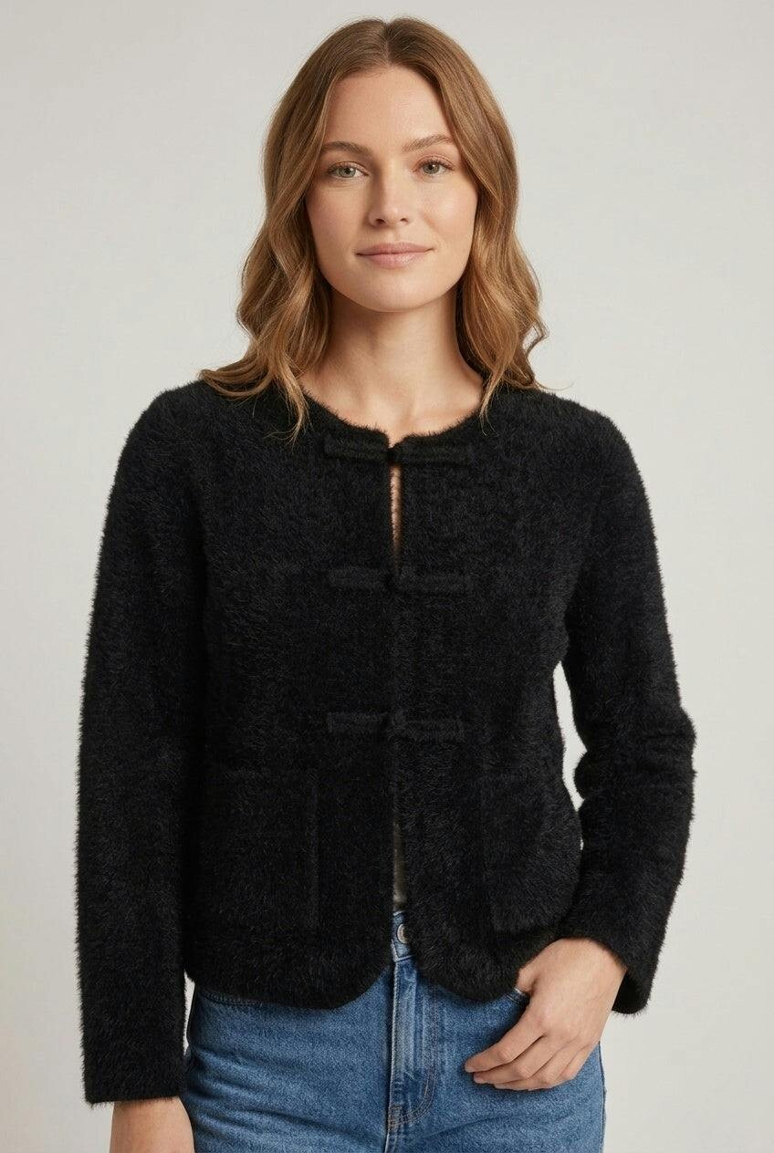 Izabel London Black Soft Texture Mandarin Collar Jacket - S