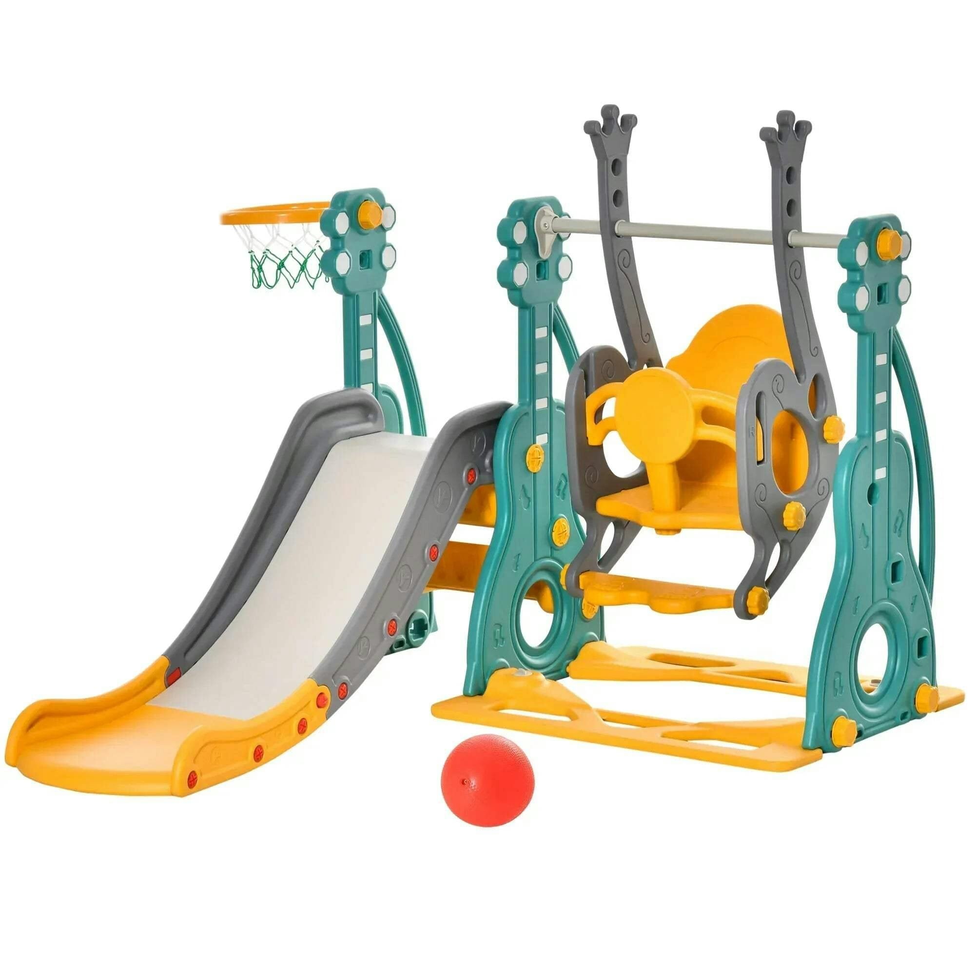 Homcom 3-In-1 Kids Swing And Slide Set With Basketball Hoop Slide Swing - Image 5