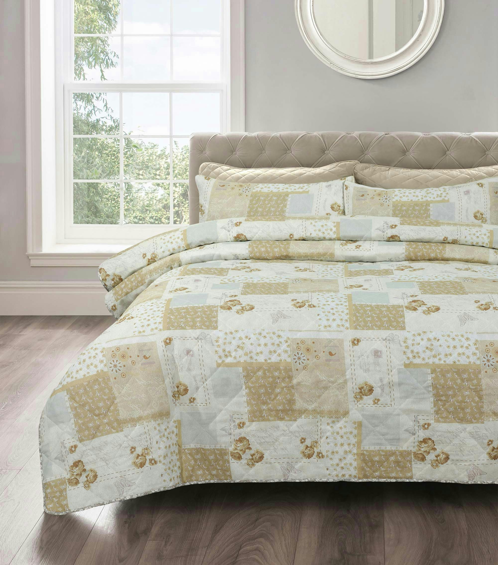Rackhams Maya Cotton Blend Quilted Bedspread Set - Natural - Single