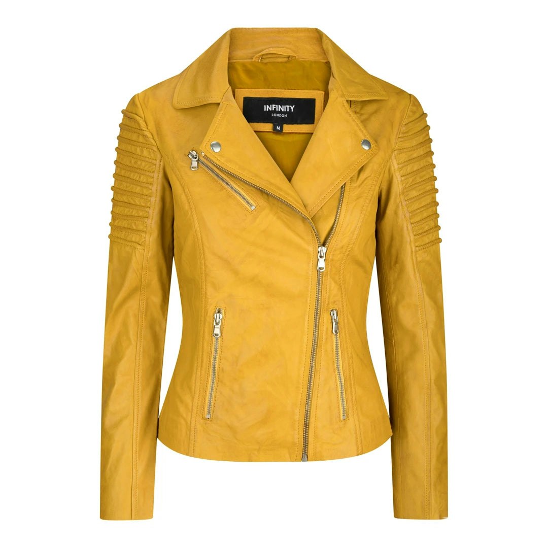 Aviatrix Women's Yellow Leather Biker Jacket - Uk 20