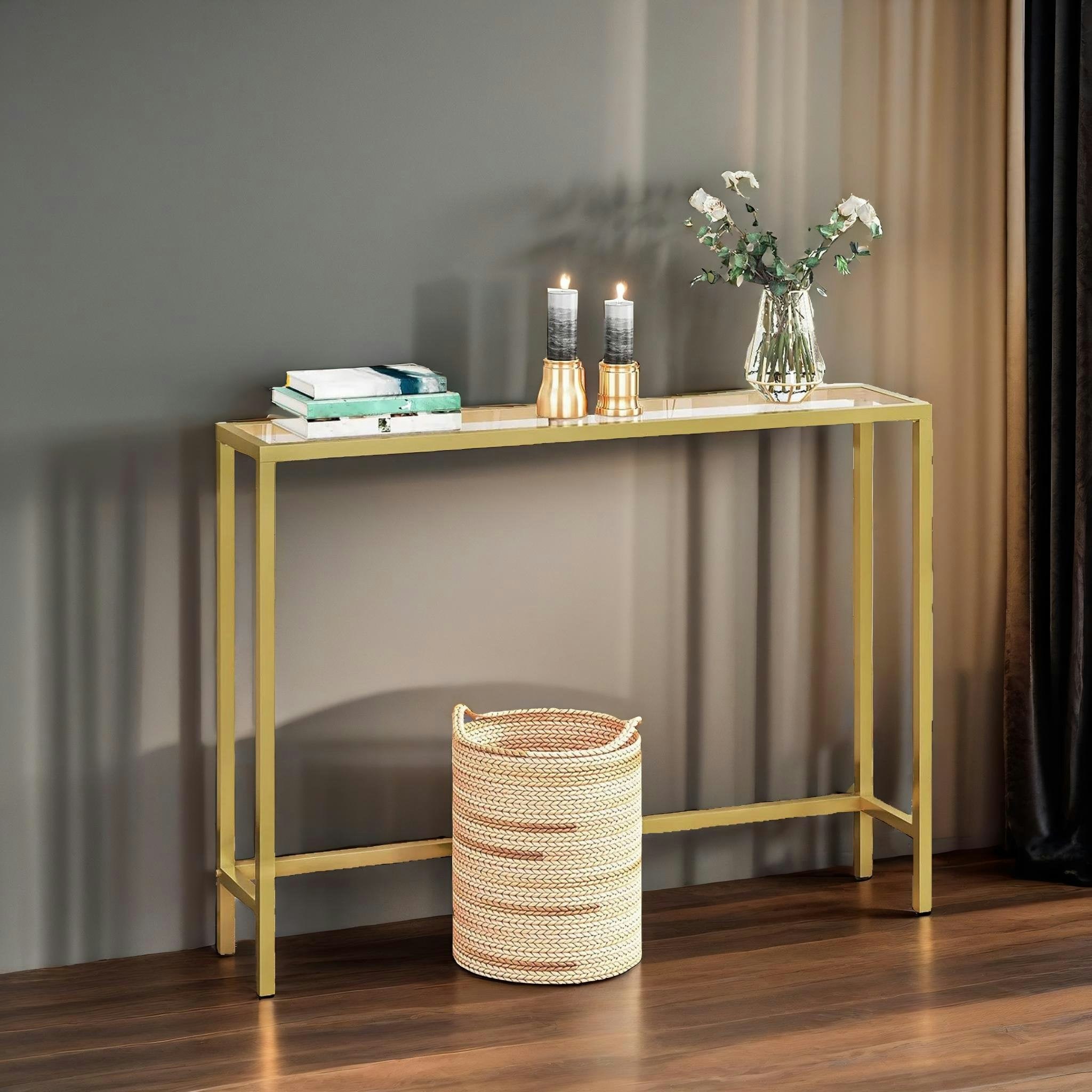 Rafaelo Mobilia Gold Metal Hallway Console Table Small