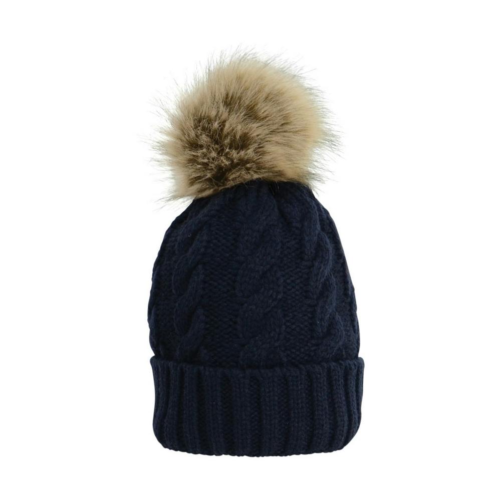 Hyfashion Adults Melrose Cable Knit Bobble Hat - Navy - Navy - One Size - 100% Synthetic