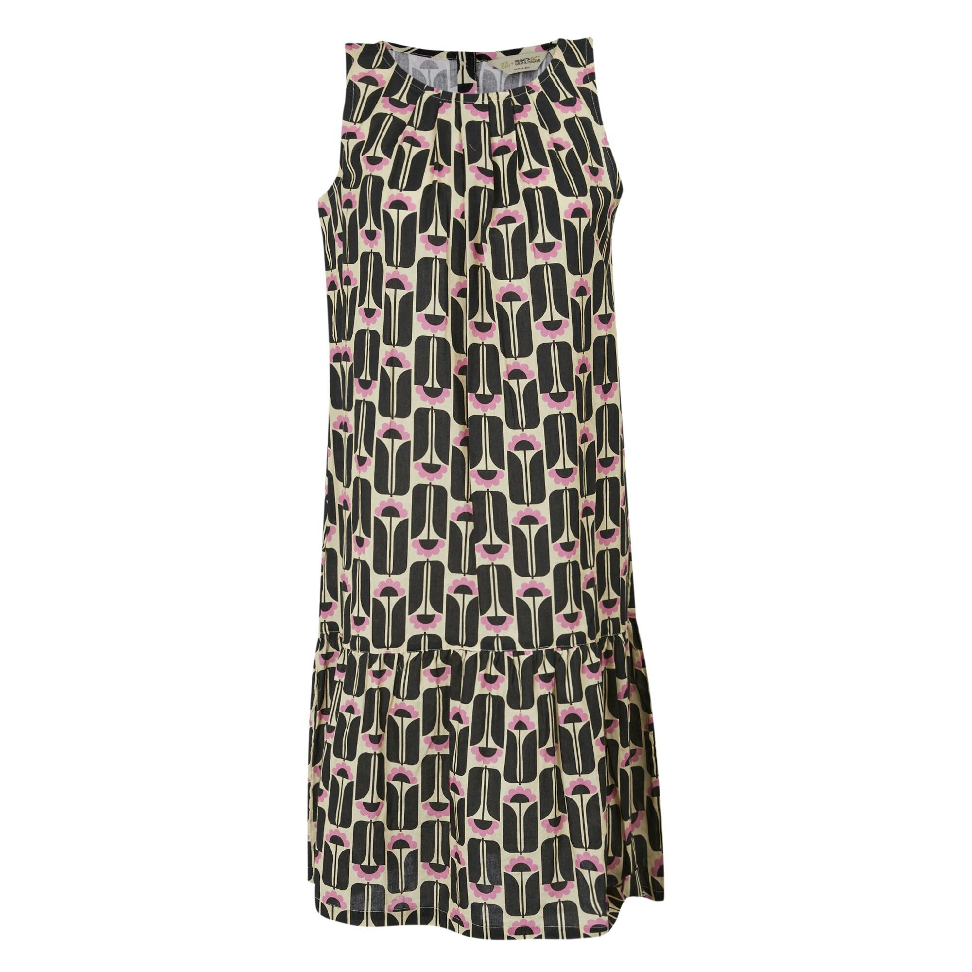Regatta Women's Black Orla Kiely Summer Tall Flowers Sleeveless Dress - Size 14 Uk