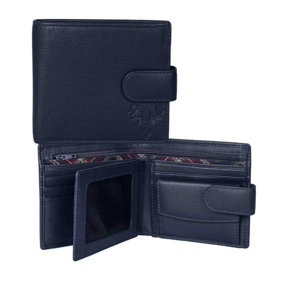 Mala Leather Braemar Tab Stag Tartan Wallet With Coin Pocket & Rfid Protection - Navy