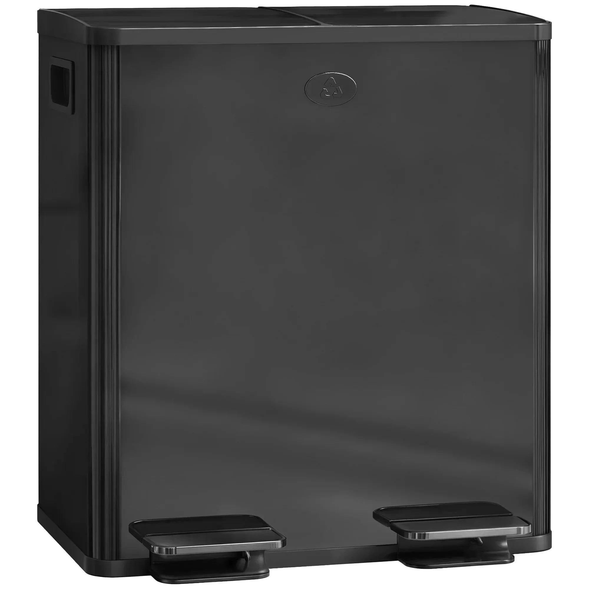 Homcom Unisex Black X 20L Dual Rubbish Bin Kitchen Bin For Recycling & Waste, Size 2 - Image 7