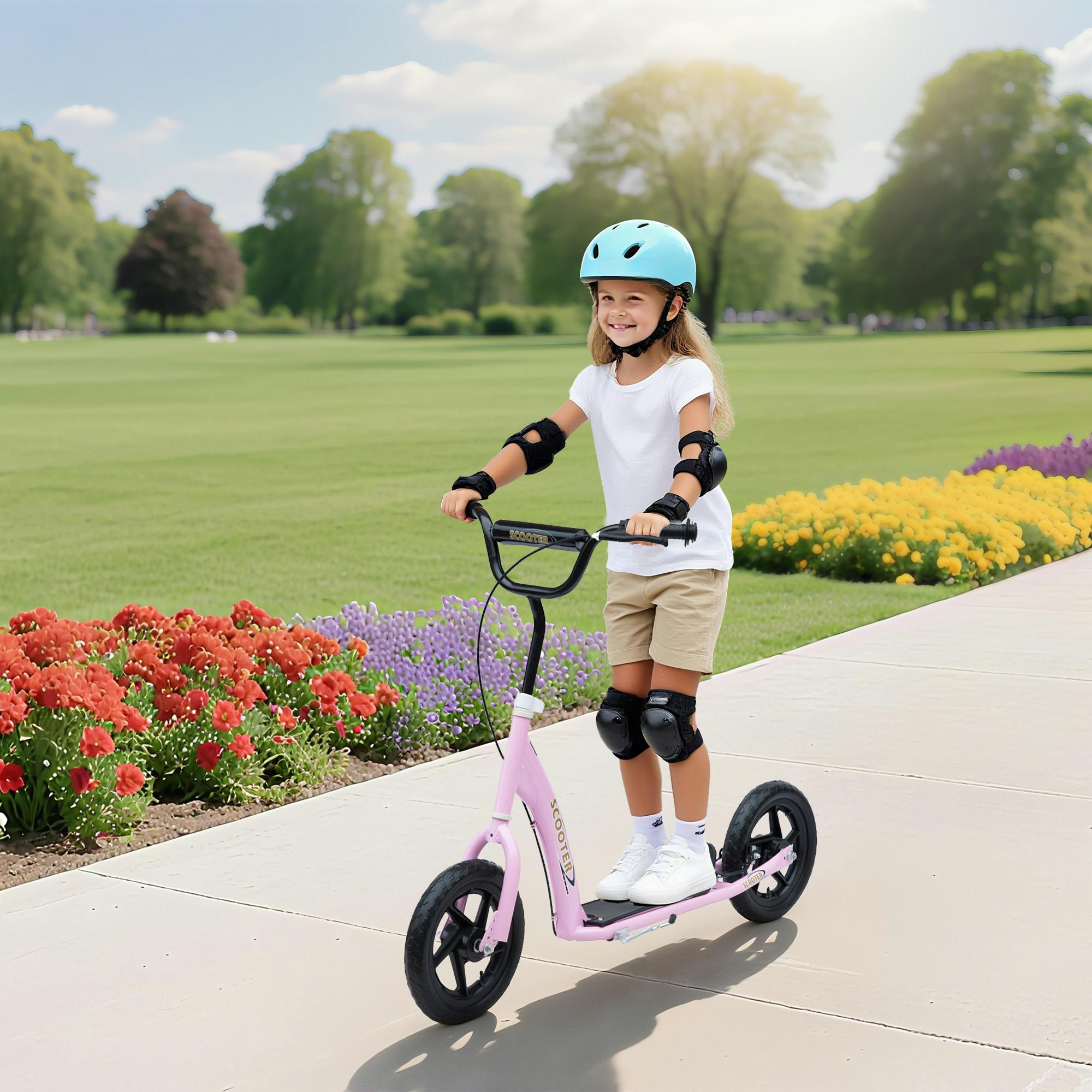 Homcom Push Scooter, Teen Kids Scooter With 12" Eva Tyres, Pink - Image 4