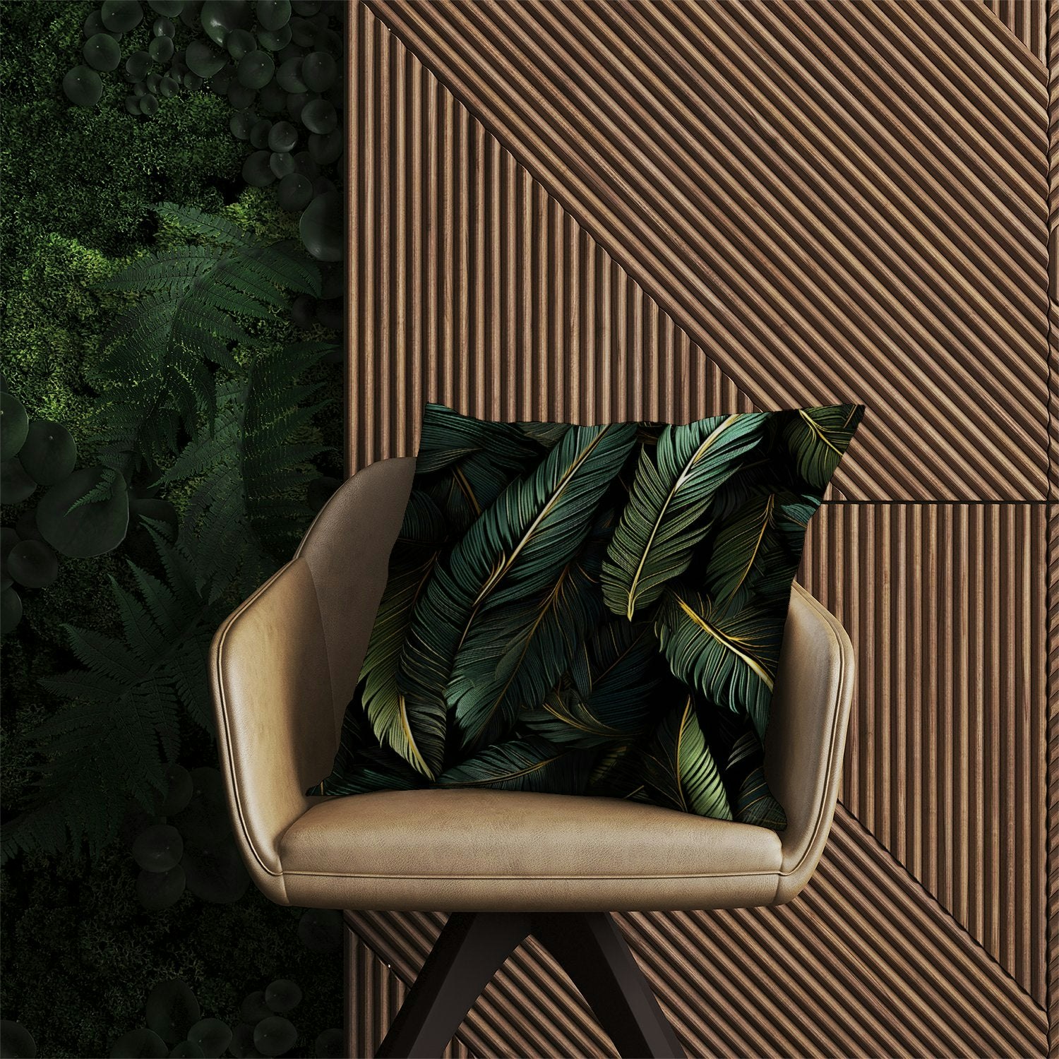 Rackhams Green/Gold And Leaves Outdoor Cushion - 60Cm X 60Cm