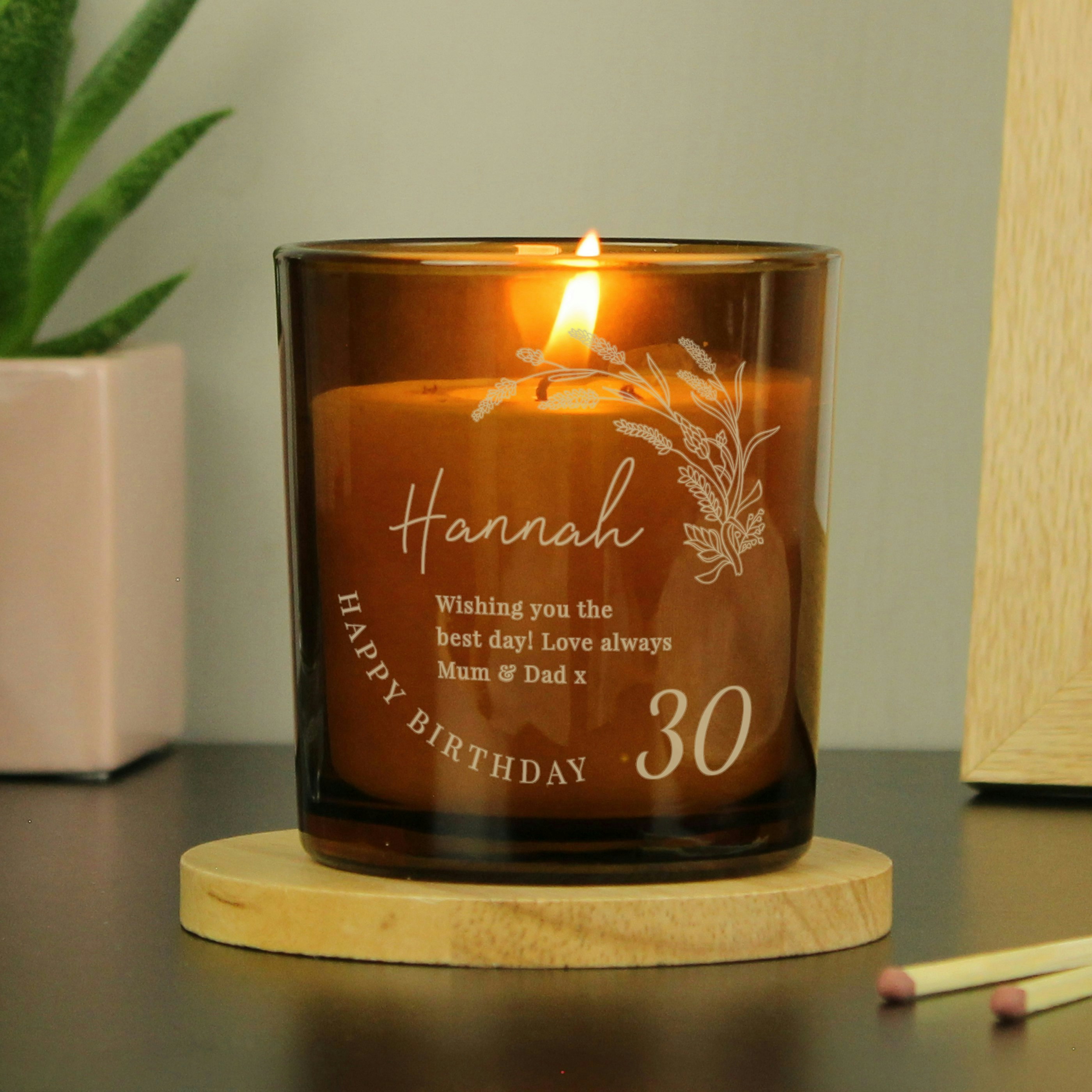 Rackhams Amber Personalised Birthday Glass Candle