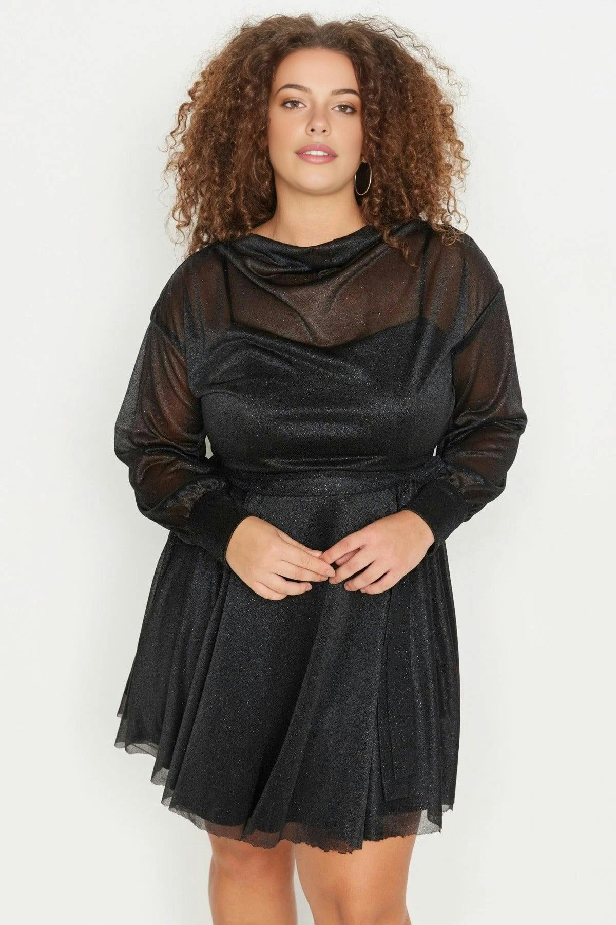 Wovcor Black Skater Glitter Mini Knitted Dress - Xl