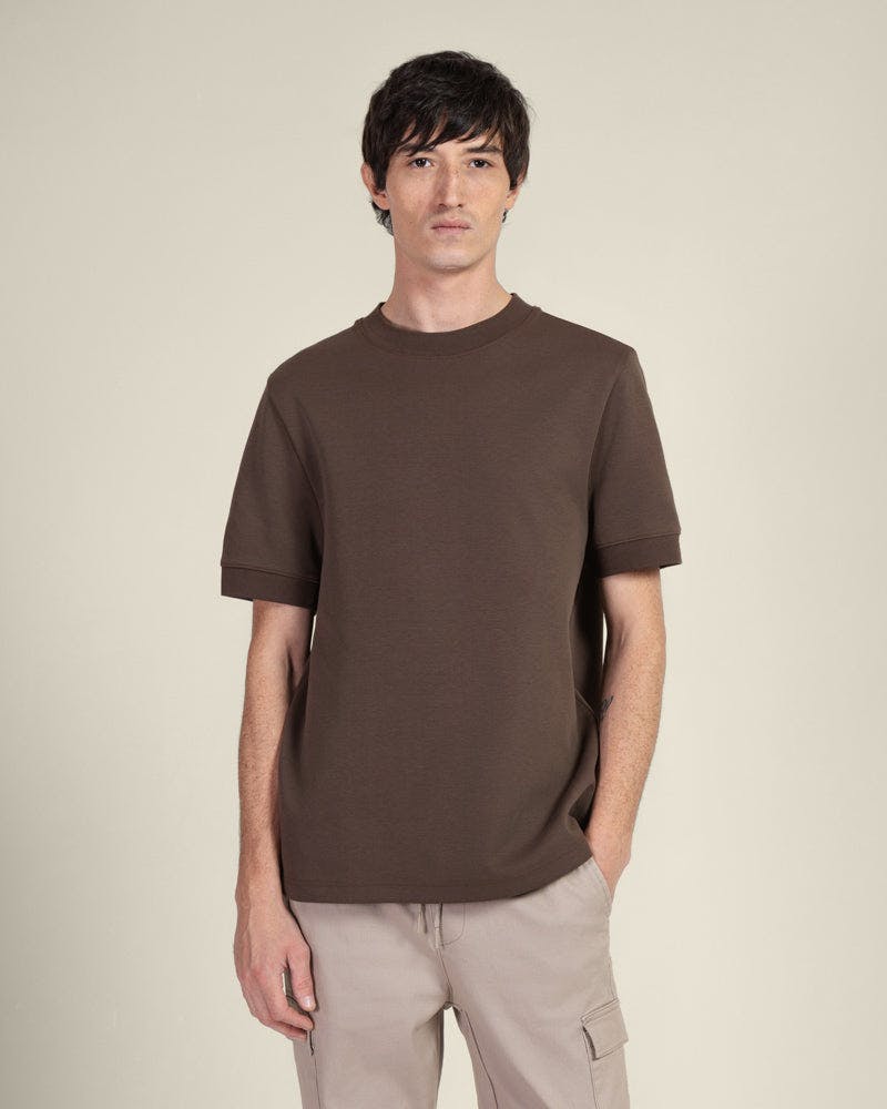 Larsson & Co Brown Heavy T-Shirt With Ribbed Details - Xl