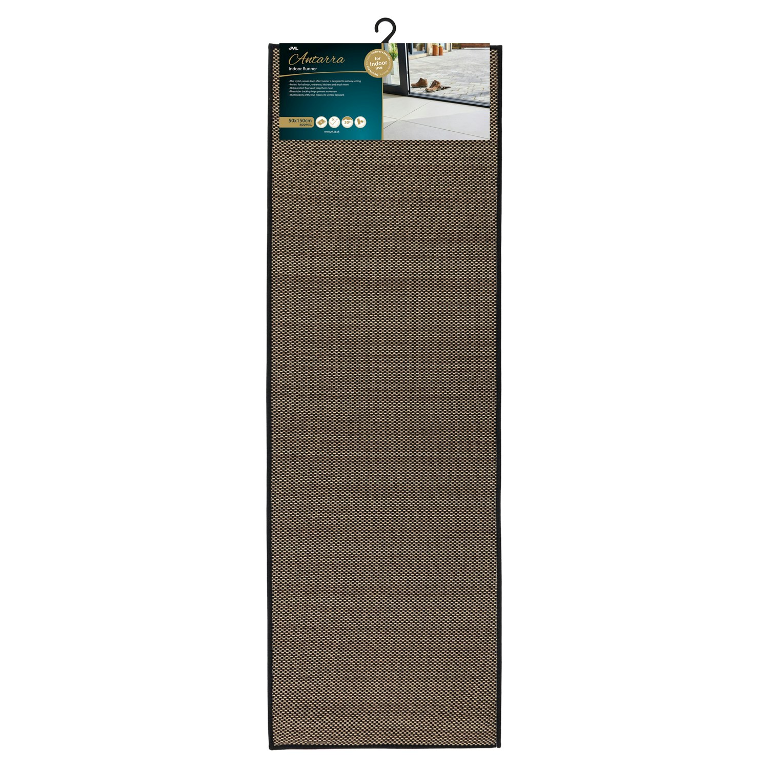 Rackhams Black/Brown Antarra Machine Washable Entrance Runner Doormat, 50X150cm